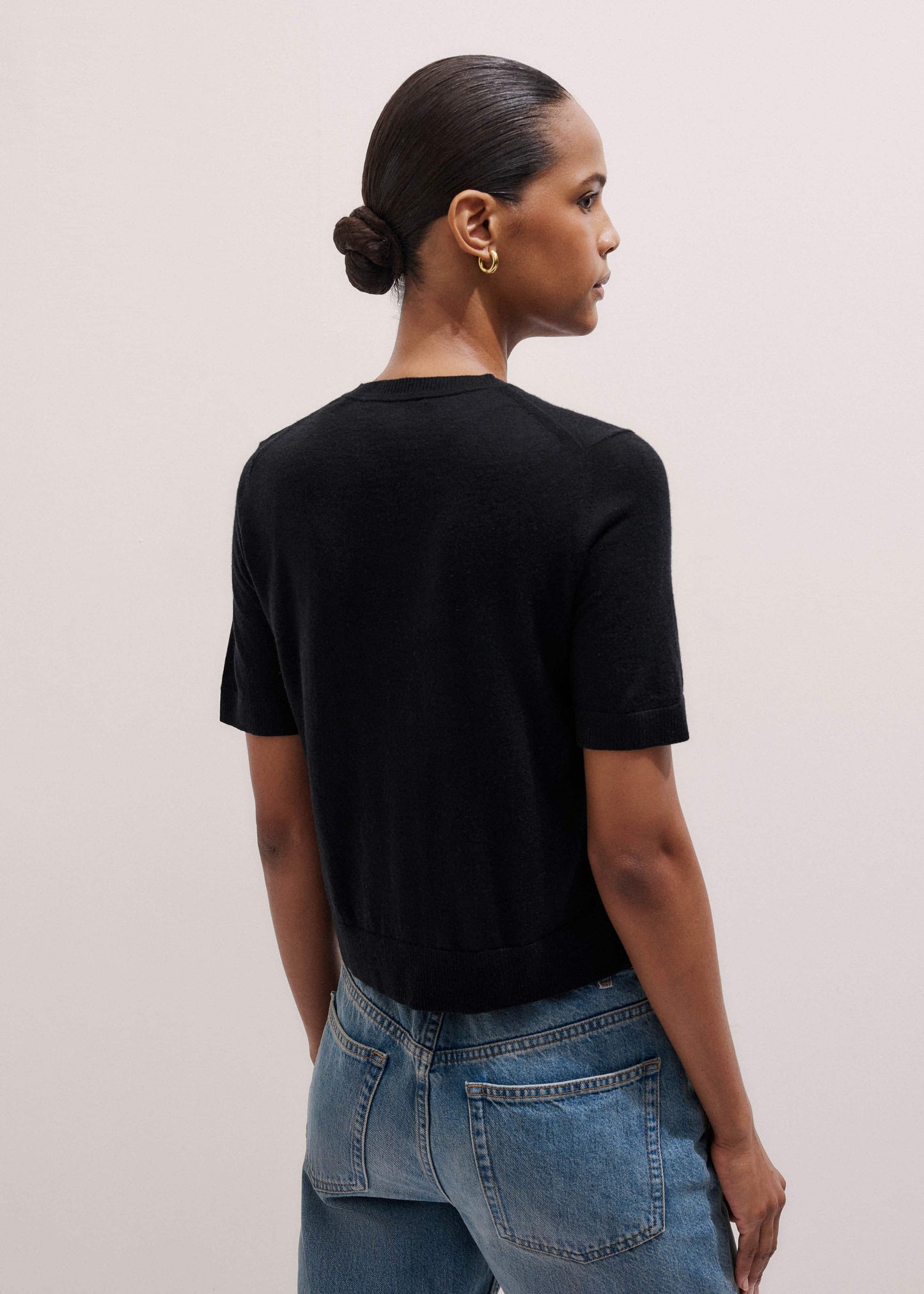 ME and EM Clothing Black Merino Cashmere Barely There Buttoned Knit Tee