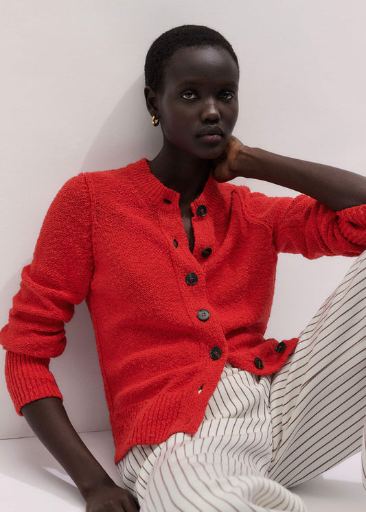ME and EM Clothing Red Bouclé Straight Knit Cardigan