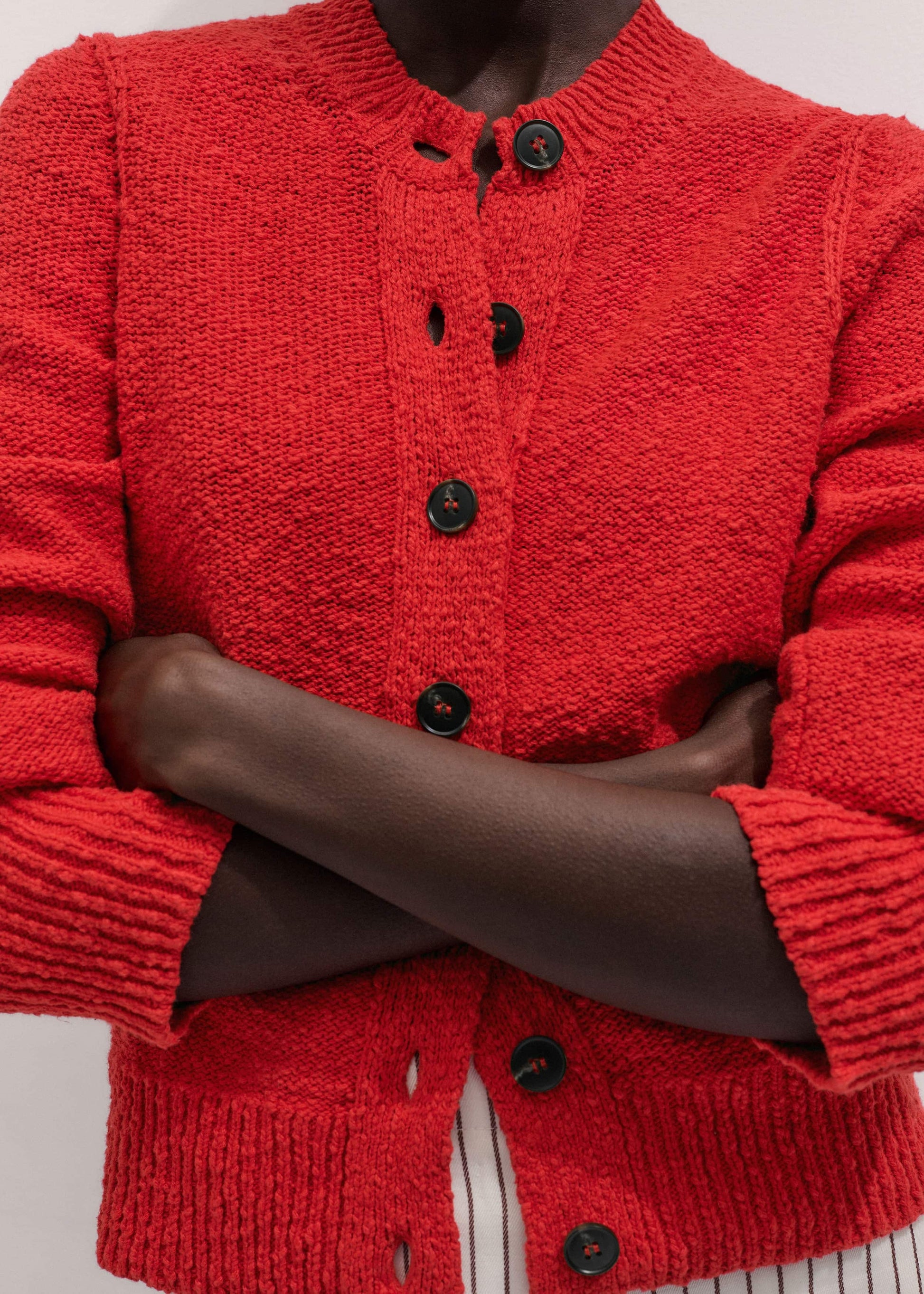 ME and EM Clothing Red Bouclé Straight Knit Cardigan