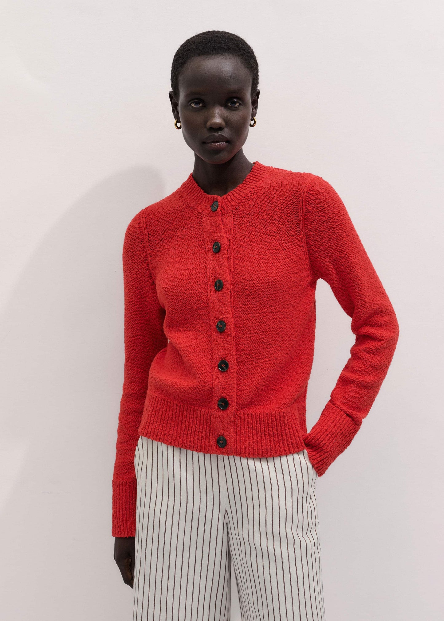 ME and EM Clothing Red Bouclé Straight Knit Cardigan