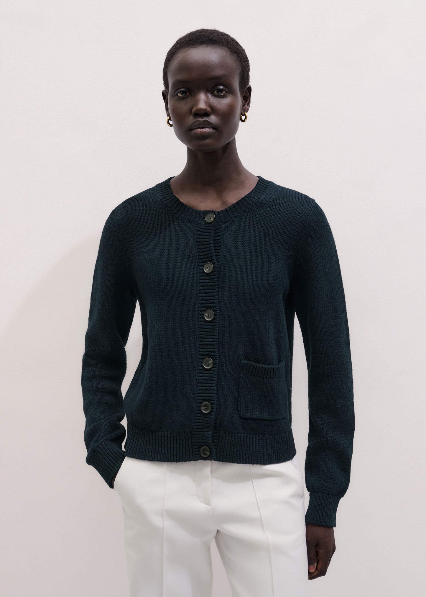 ME and EM Clothing Navy Boxy Knit Straight Cardigan