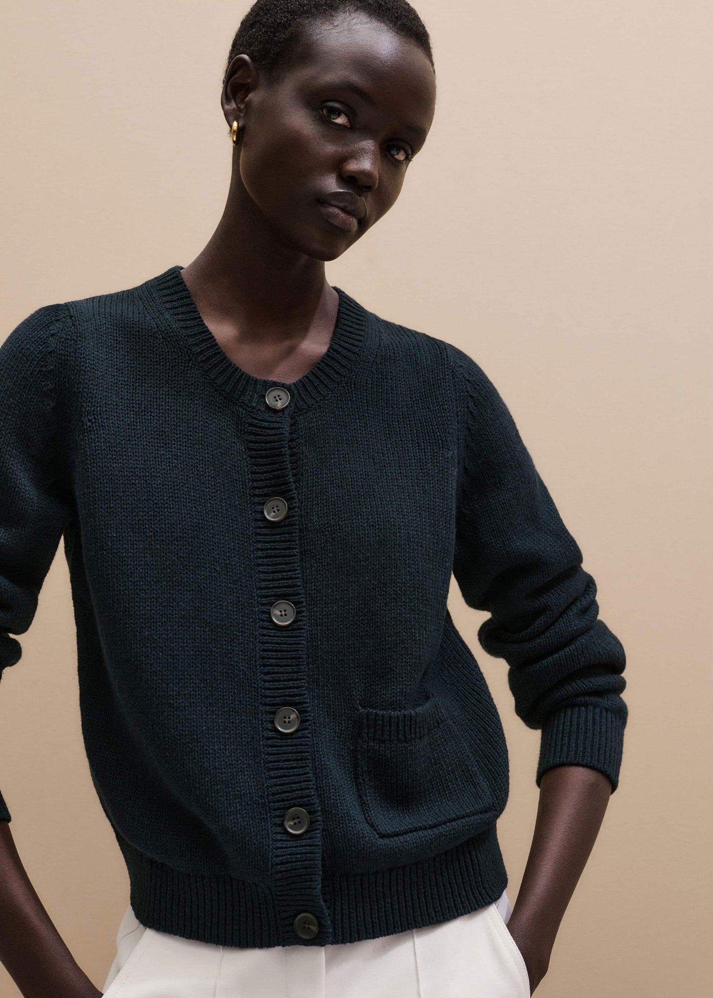ME and EM Clothing Navy Boxy Knit Straight Cardigan