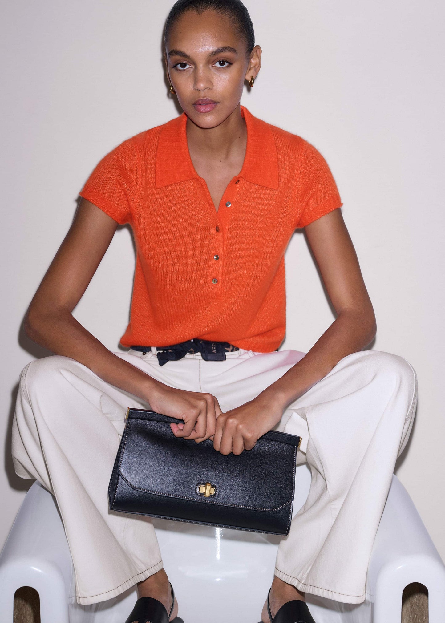 ME and EM Clothing Orange Merino Cashmere Silk Straight Polo Tee