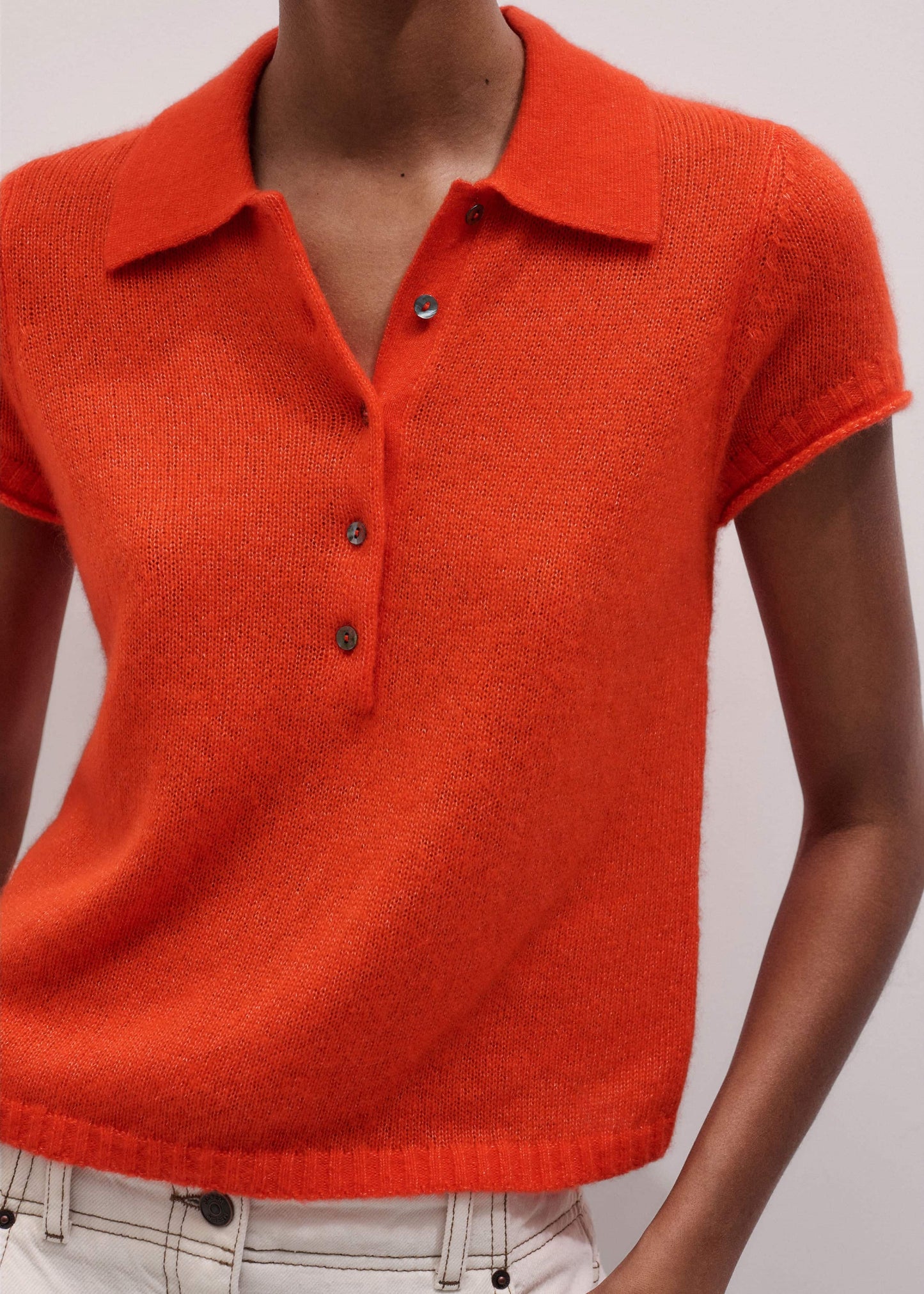 ME and EM Clothing Orange Merino Cashmere Silk Straight Polo Tee