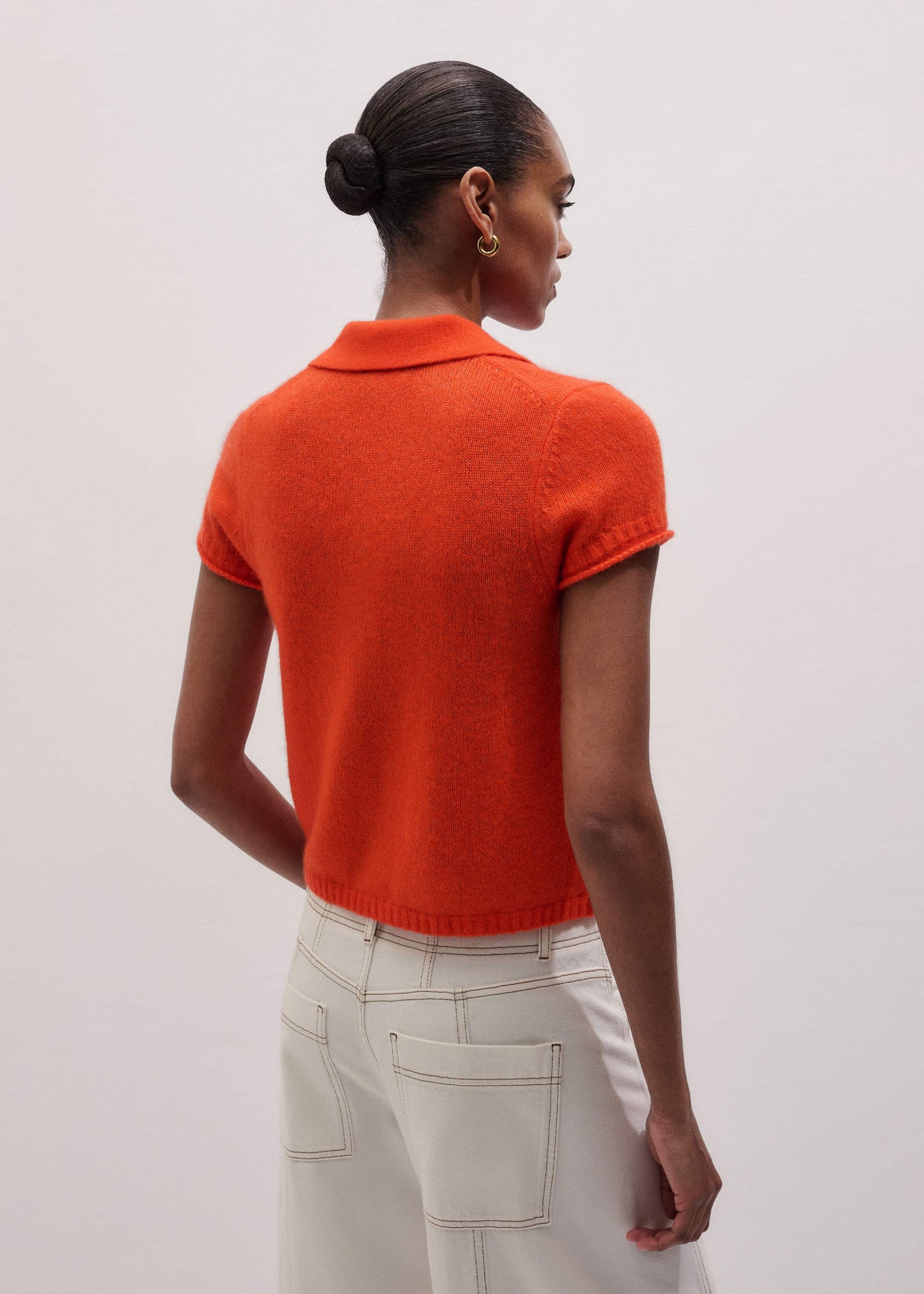 ME and EM Clothing Orange Merino Cashmere Silk Straight Polo Tee