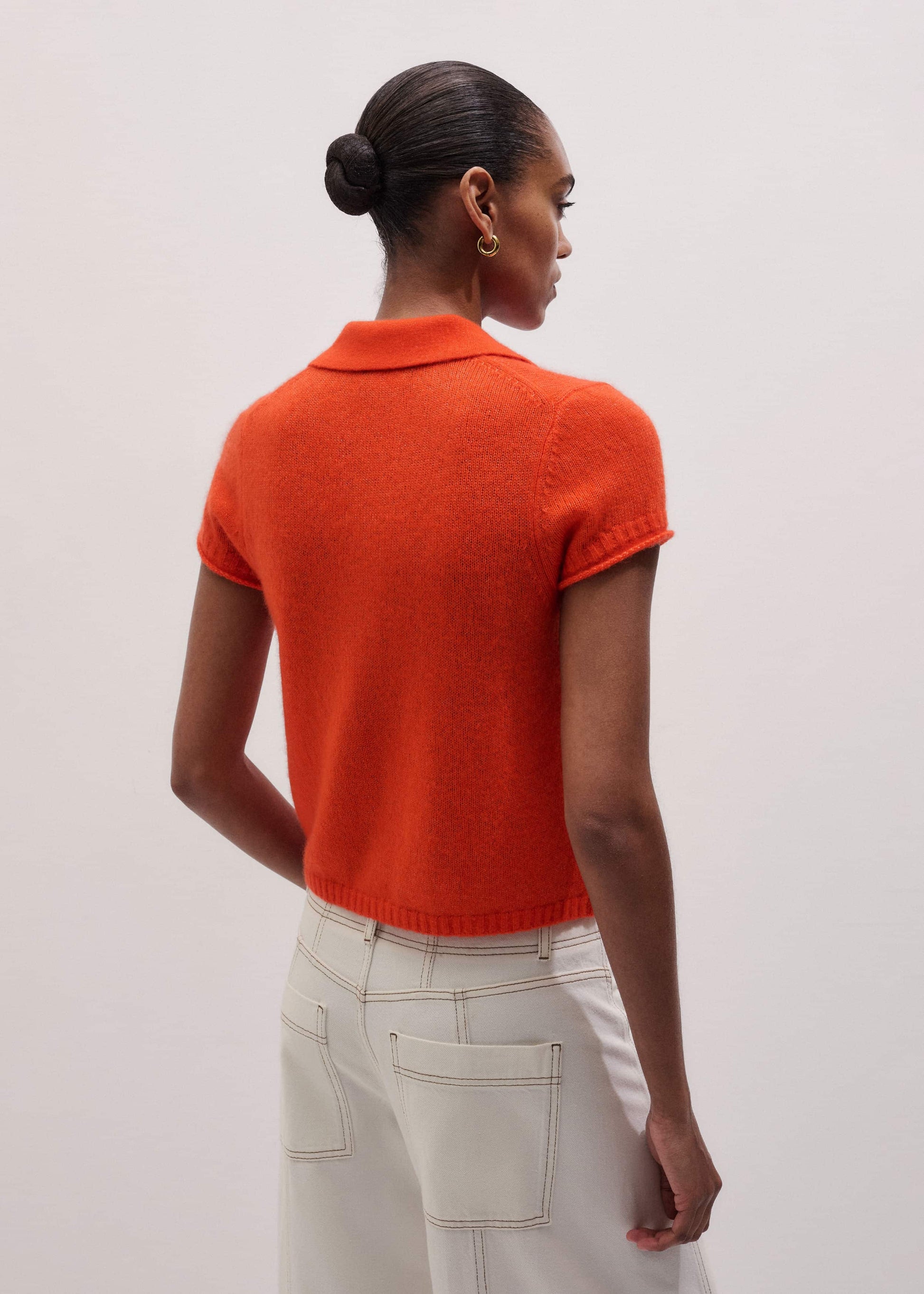 ME and EM Clothing Orange Merino Cashmere Silk Straight Polo Tee
