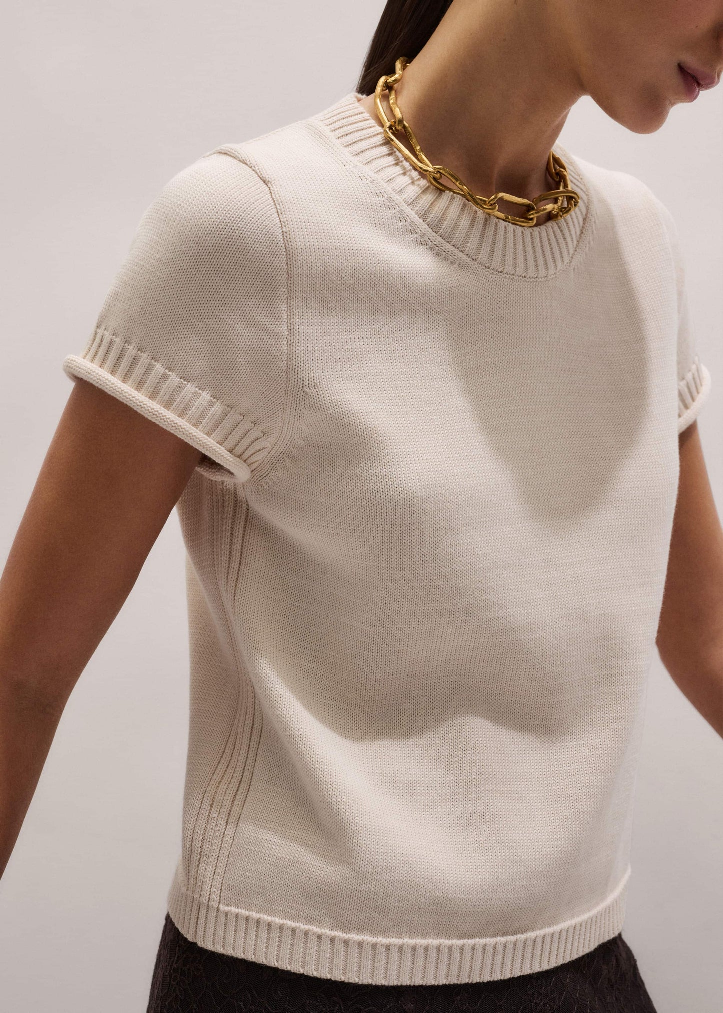 ME and EM Clothing Vanilla Shrunken Straight Knit Baby Tee