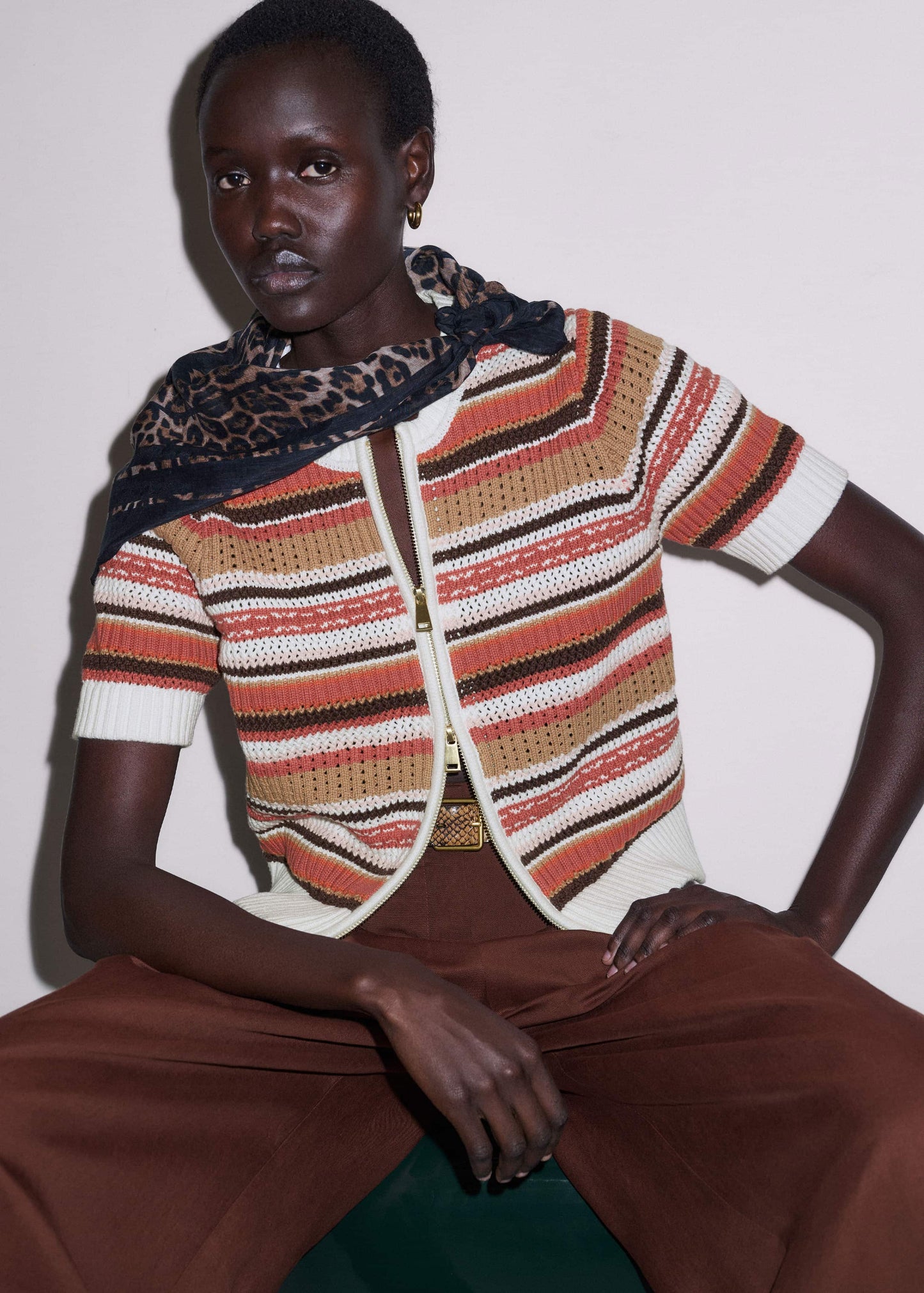 ME and EM Clothing Cinnamon Brown Double Zip Knit Tee