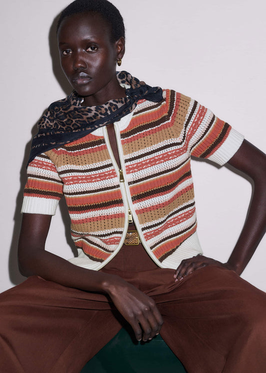 ME and EM Clothing Cinnamon Brown Double Zip Knit Tee
