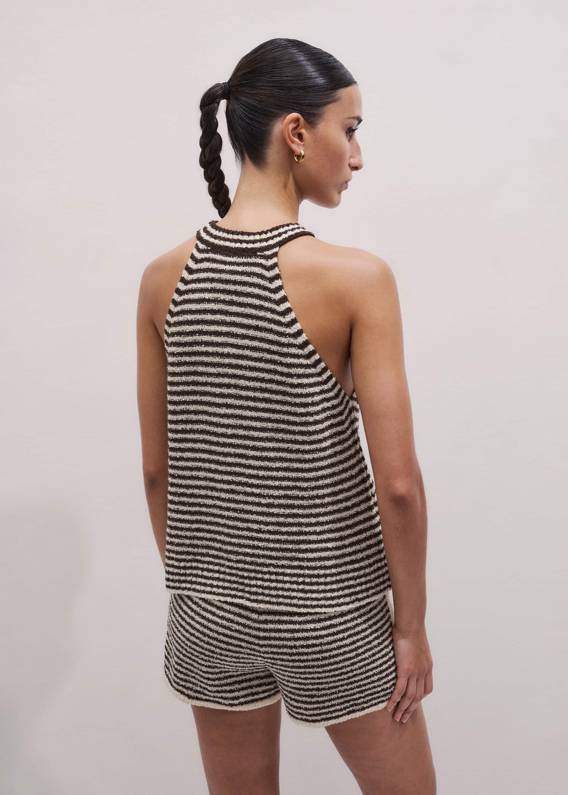 ME and EM Clothing Brown Stripe Halterneck Tank