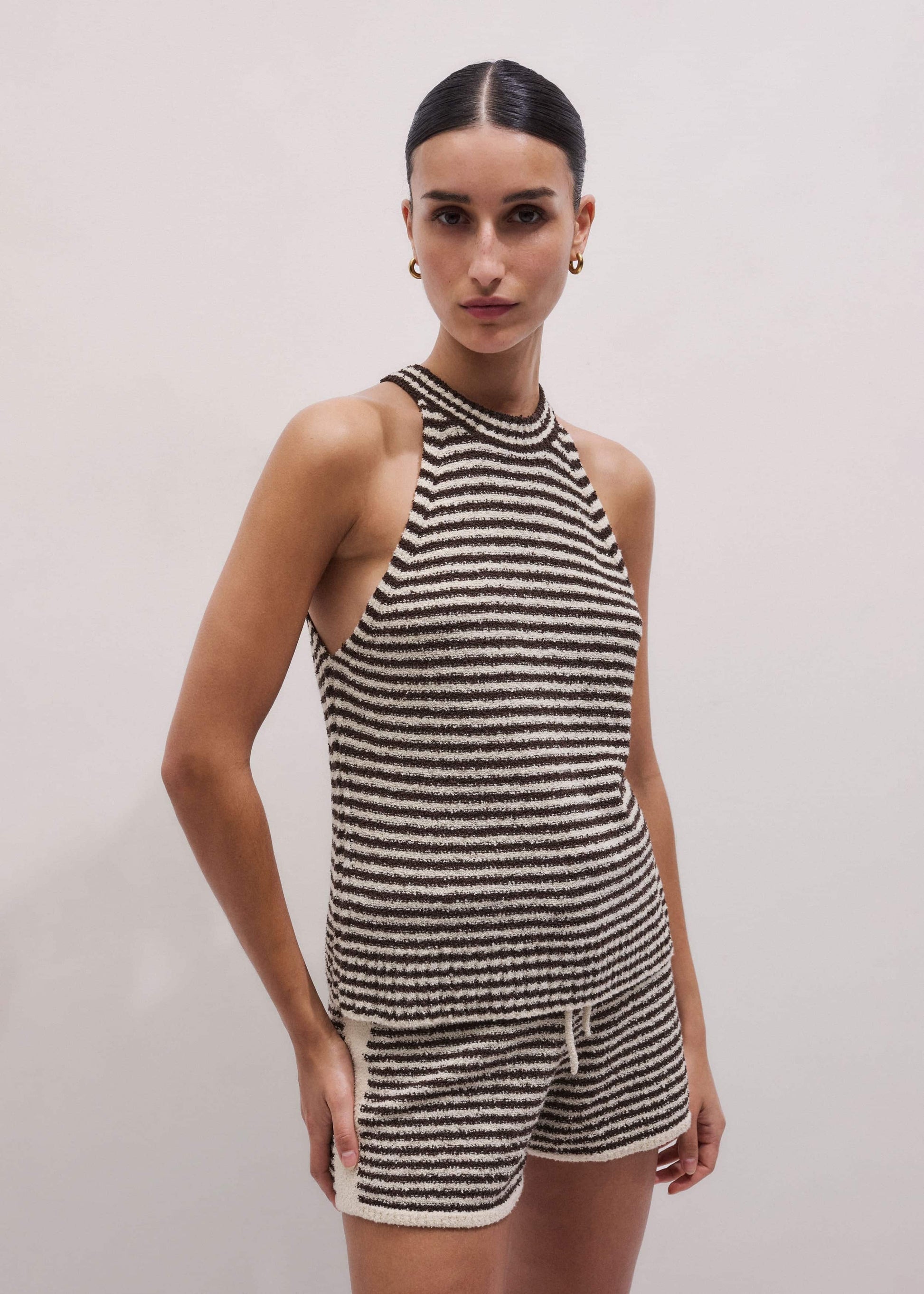 ME and EM Clothing Brown Stripe Halterneck Tank