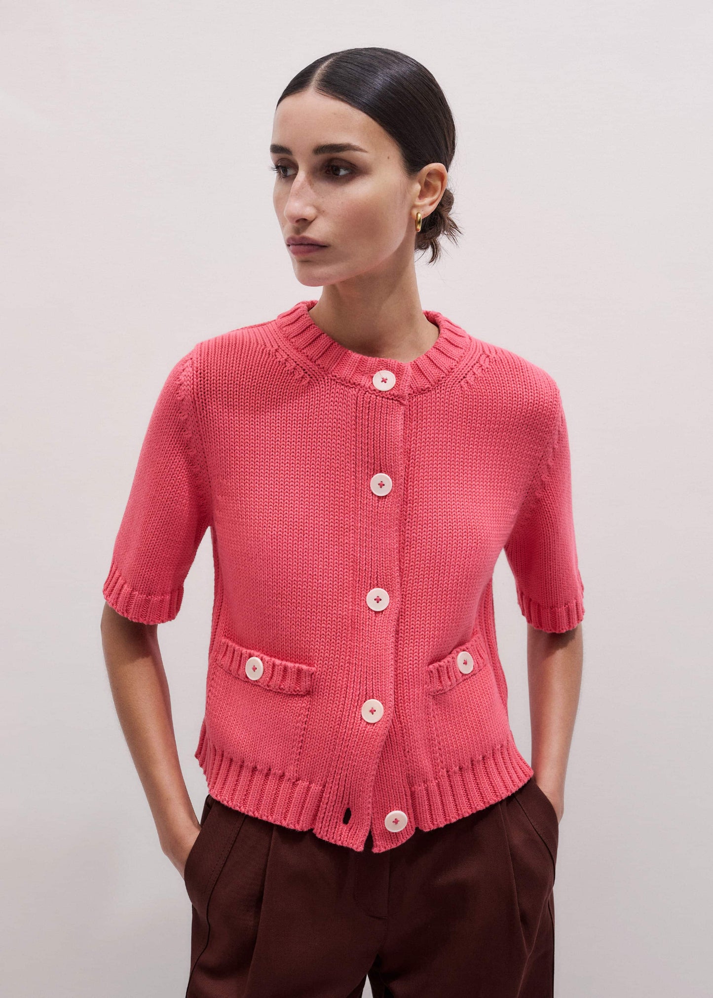 ME and EM Clothing Pink Straight Knit Cardigan