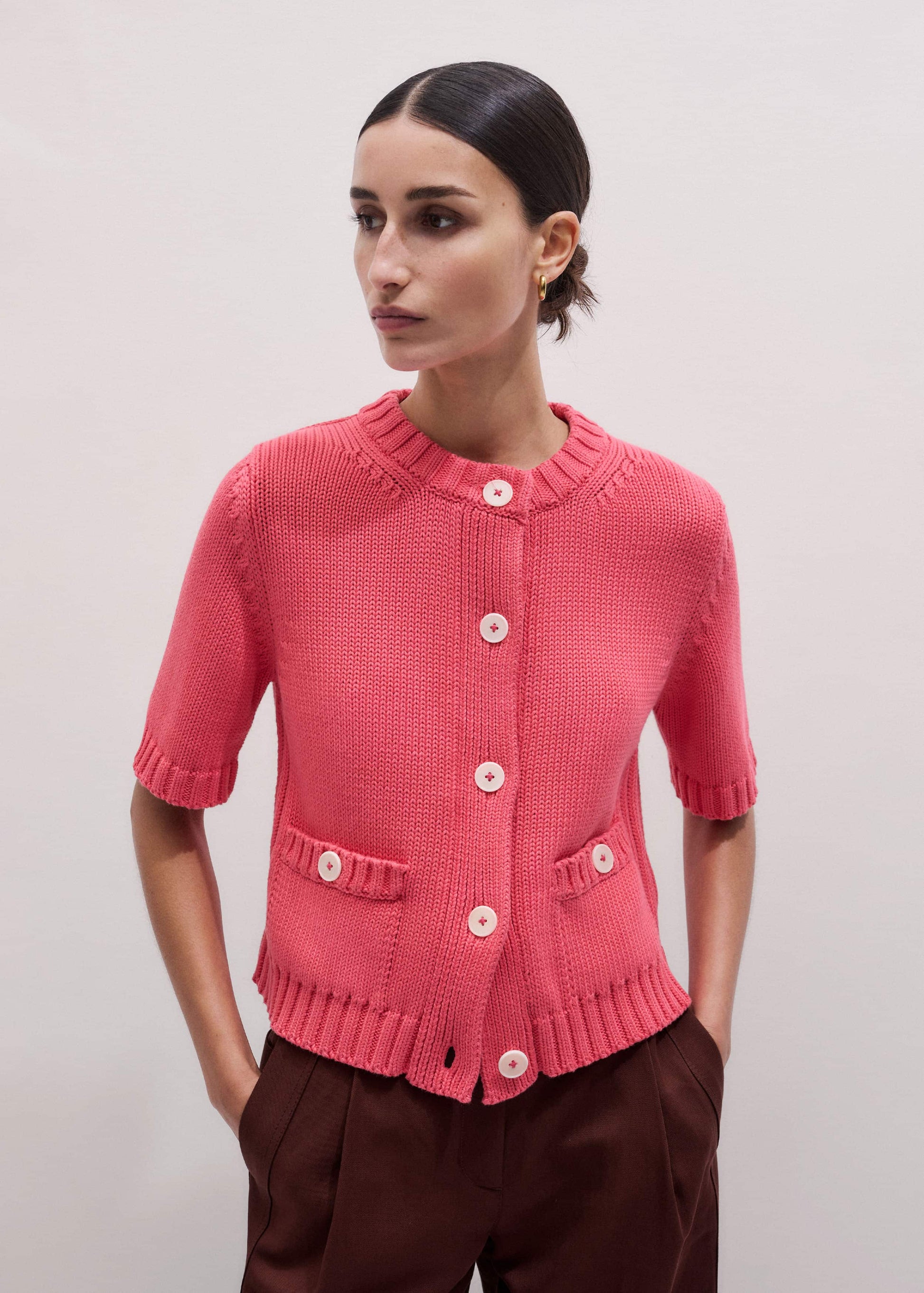 ME and EM Clothing Pink Straight Knit Cardigan