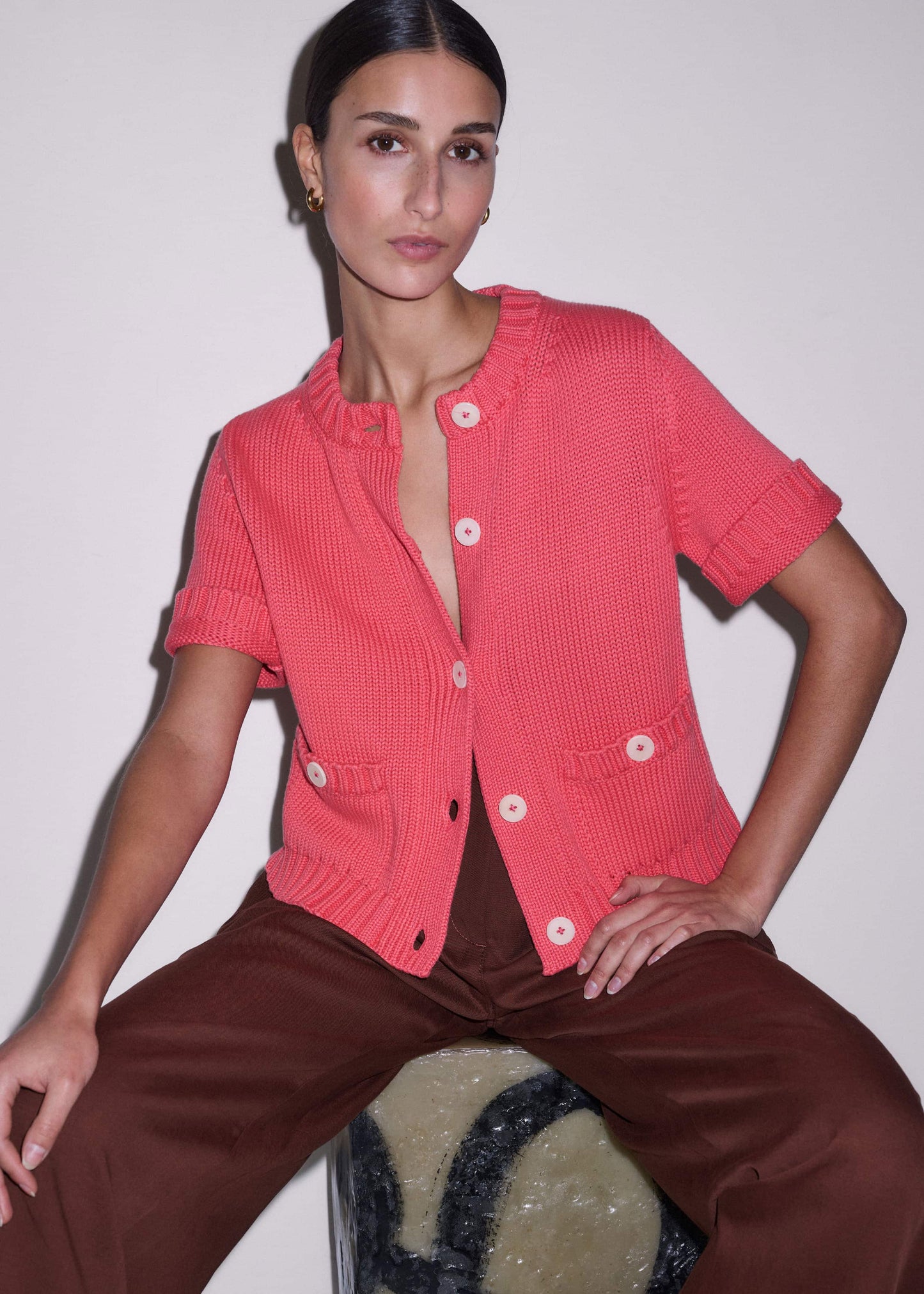 ME and EM Clothing Pink Straight Knit Cardigan
