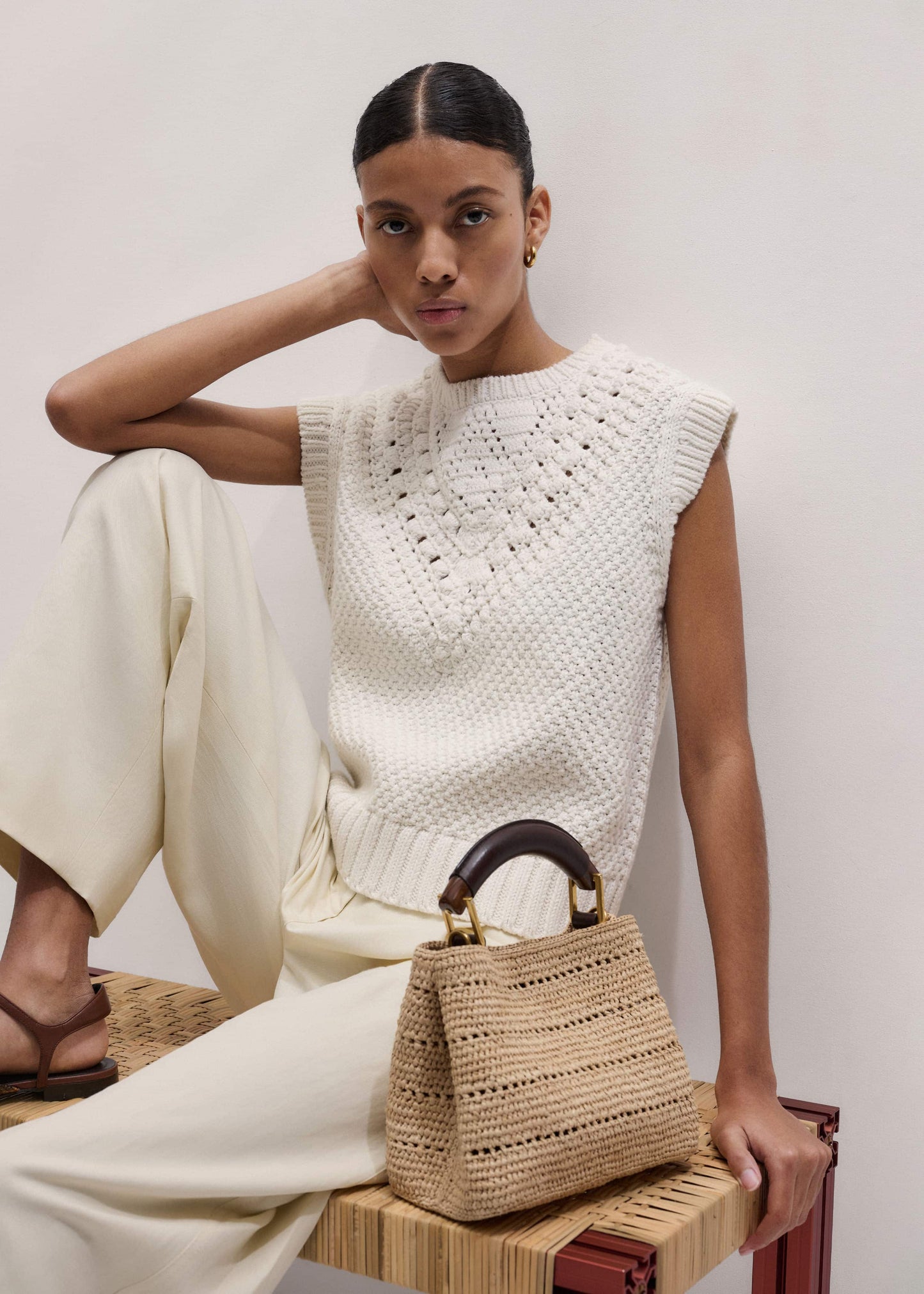 ME and EM Clothing Cream Relaxed Knit Vest