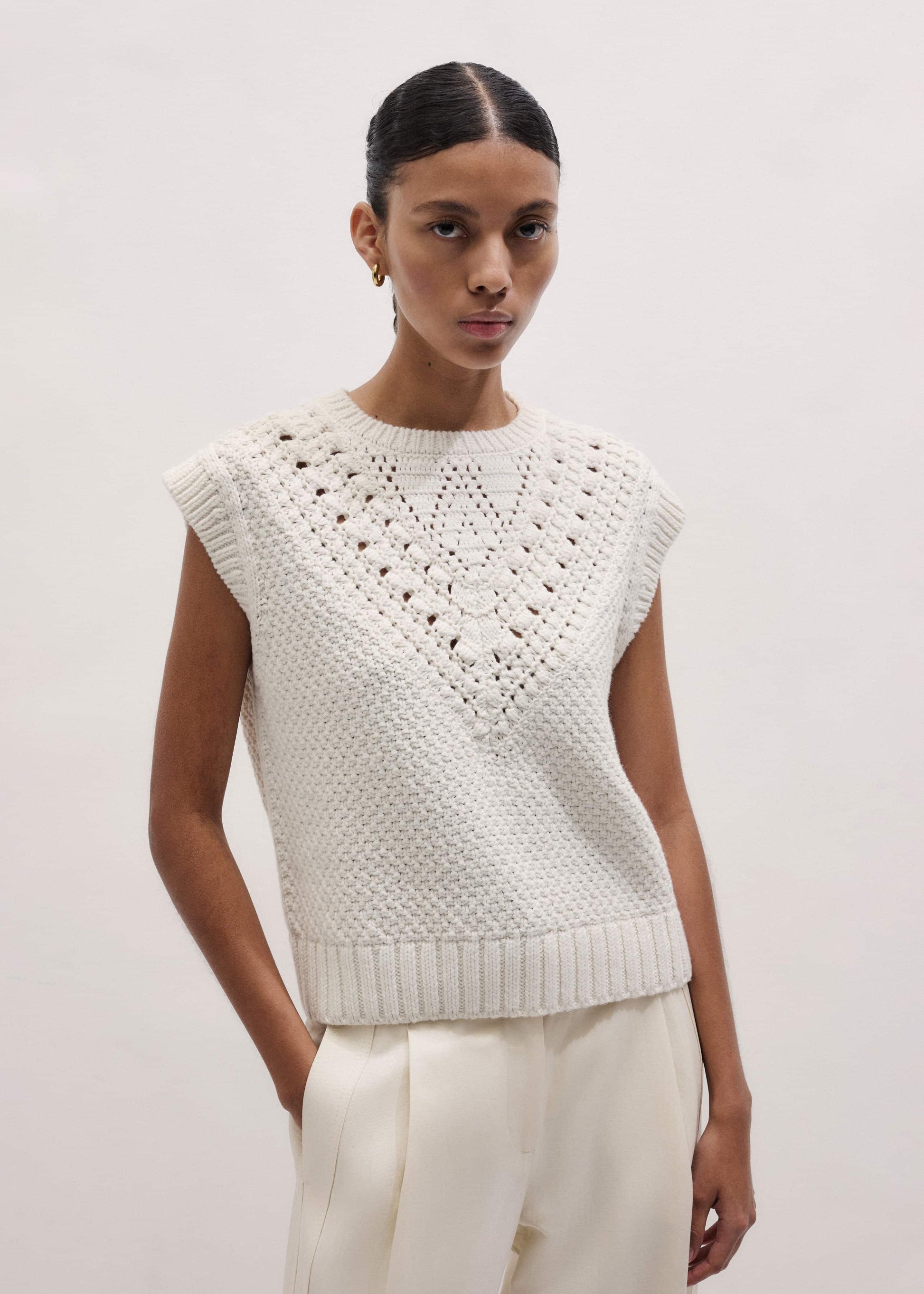 ME and EM Clothing Cream Relaxed Knit Vest