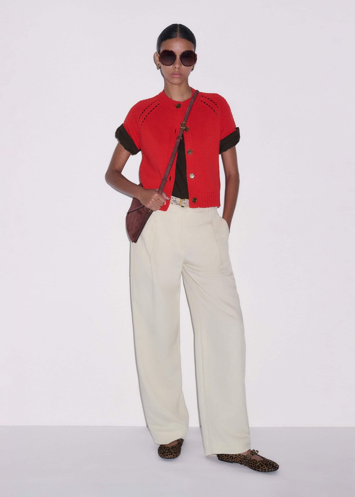 ME and EM Clothing Red Short Sleeve Cardigan