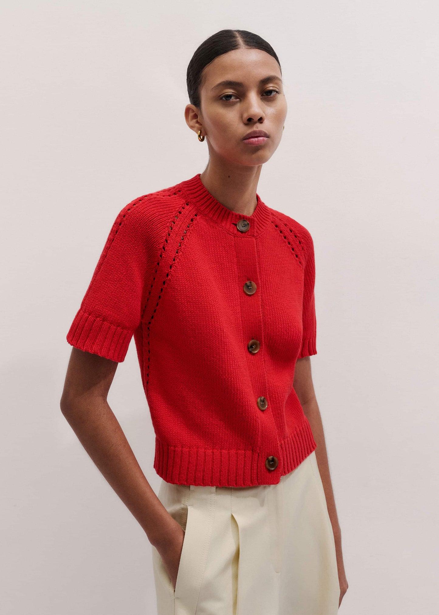 ME and EM Clothing Red Short Sleeve Cardigan