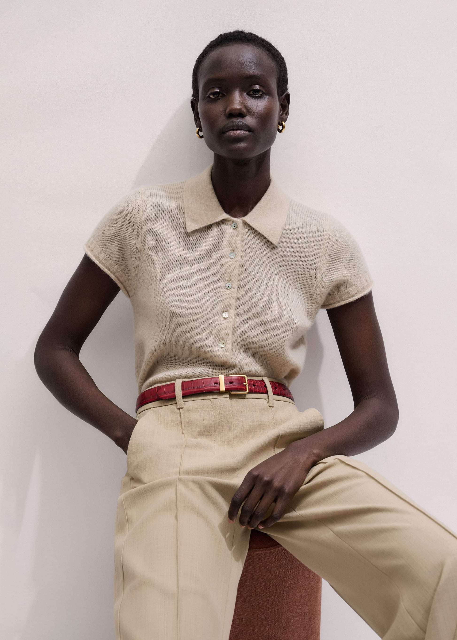 ME and EM Clothing Oatmeal Merino Cashmere Silk Straight Polo Tee