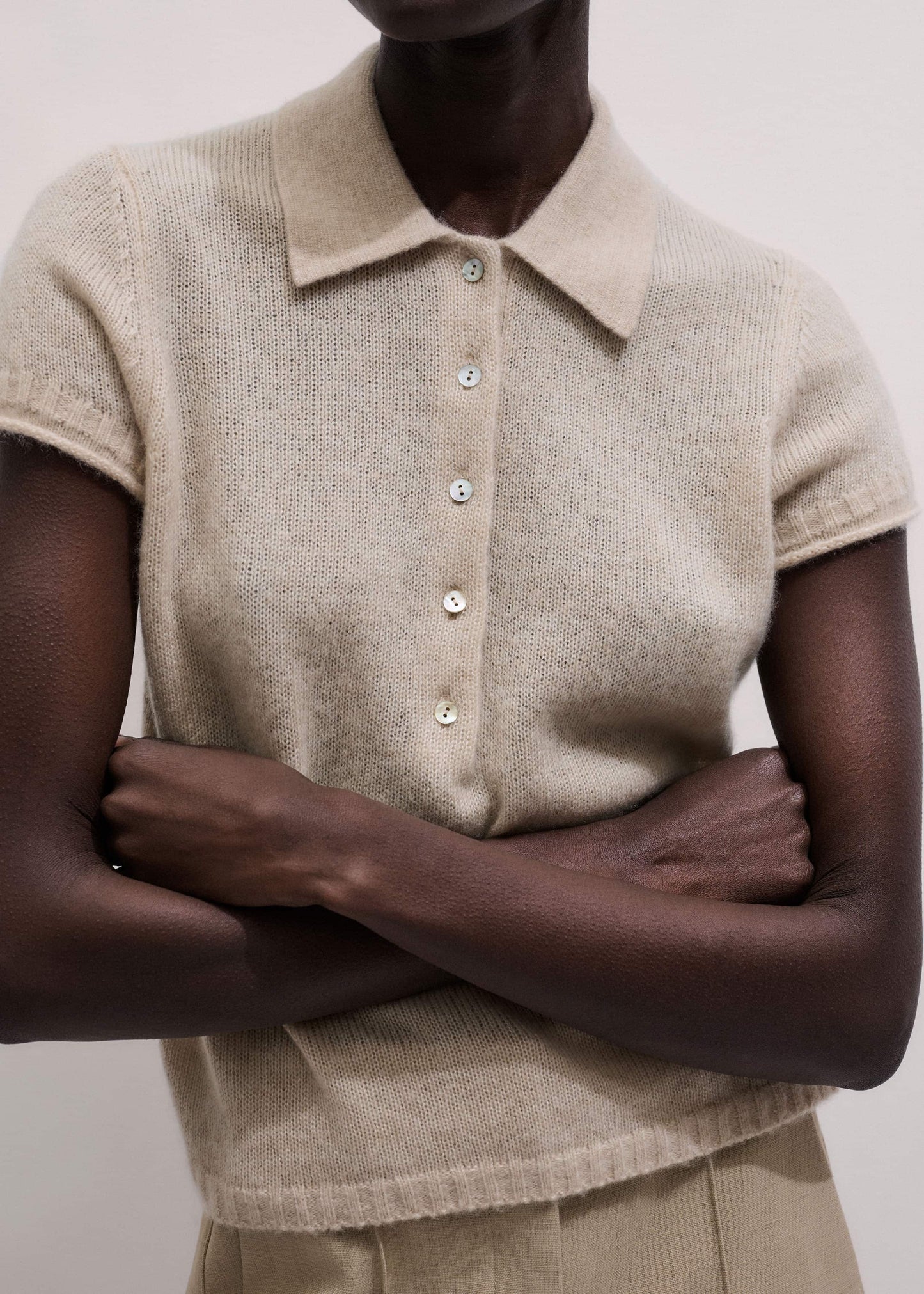 ME and EM Clothing Oatmeal Merino Cashmere Silk Straight Polo Tee