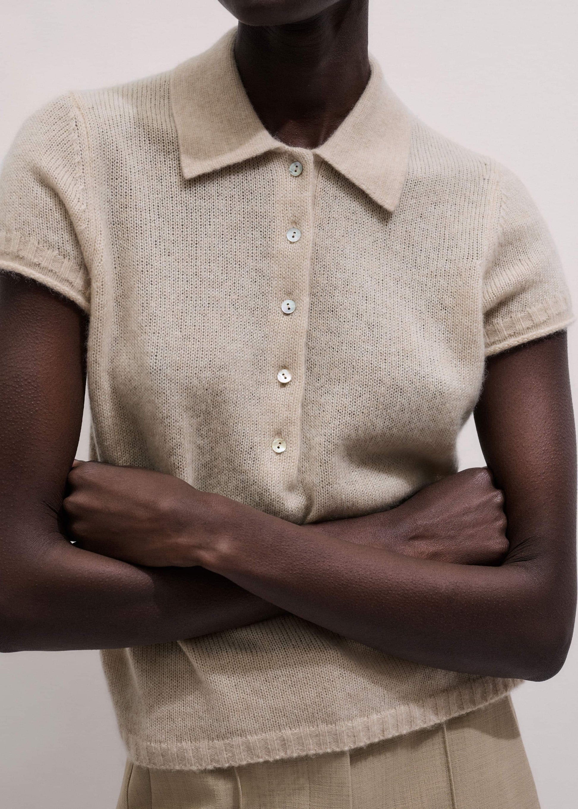 ME and EM Clothing Oatmeal Merino Cashmere Silk Straight Polo Tee