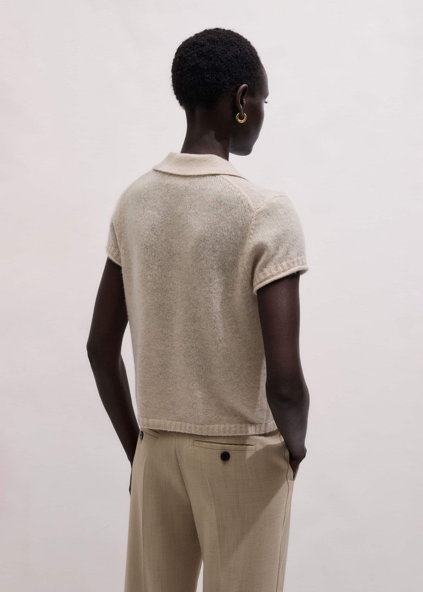 ME and EM Clothing Oatmeal Merino Cashmere Silk Straight Polo Tee