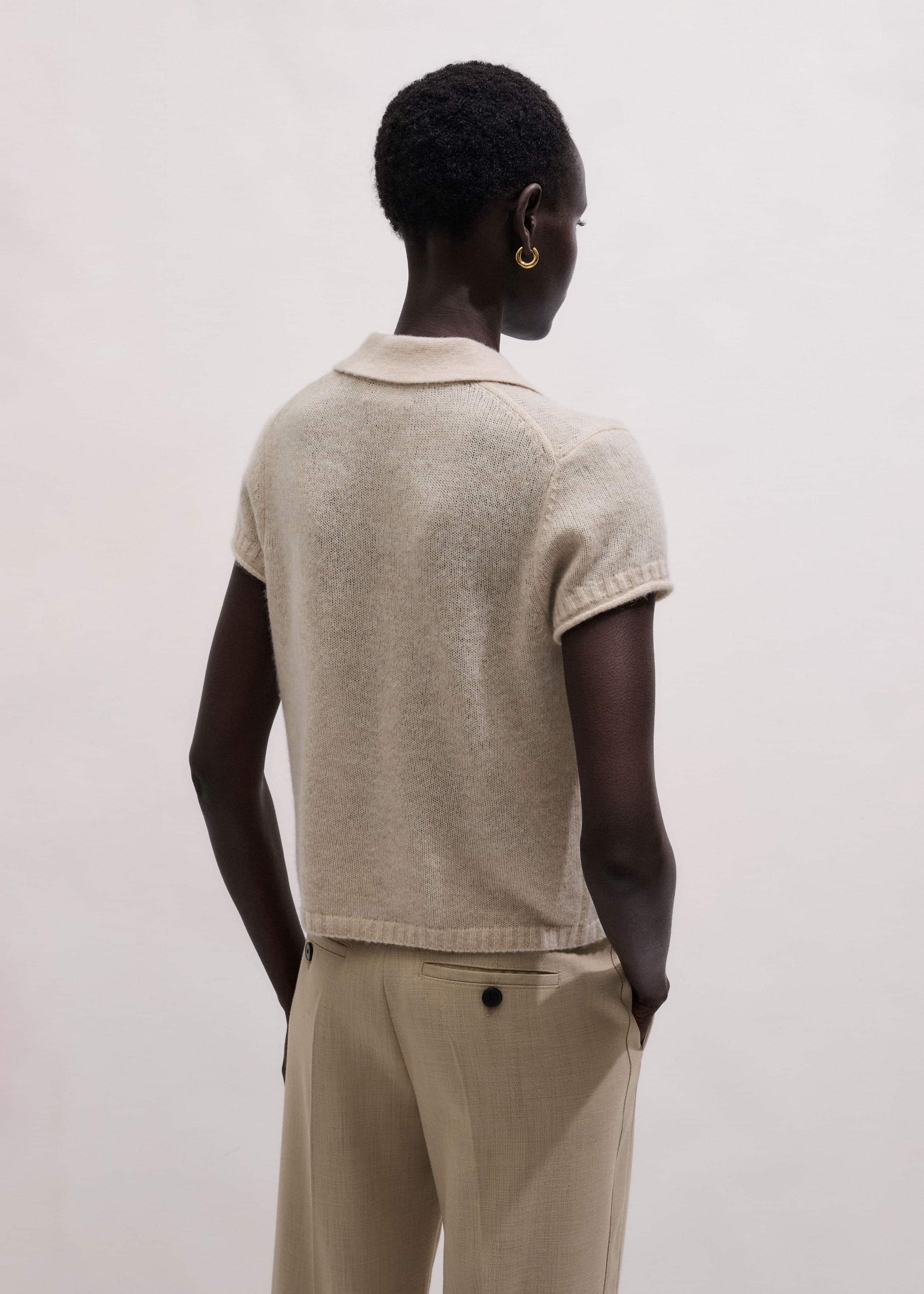 ME and EM Clothing Oatmeal Merino Cashmere Silk Straight Polo Tee