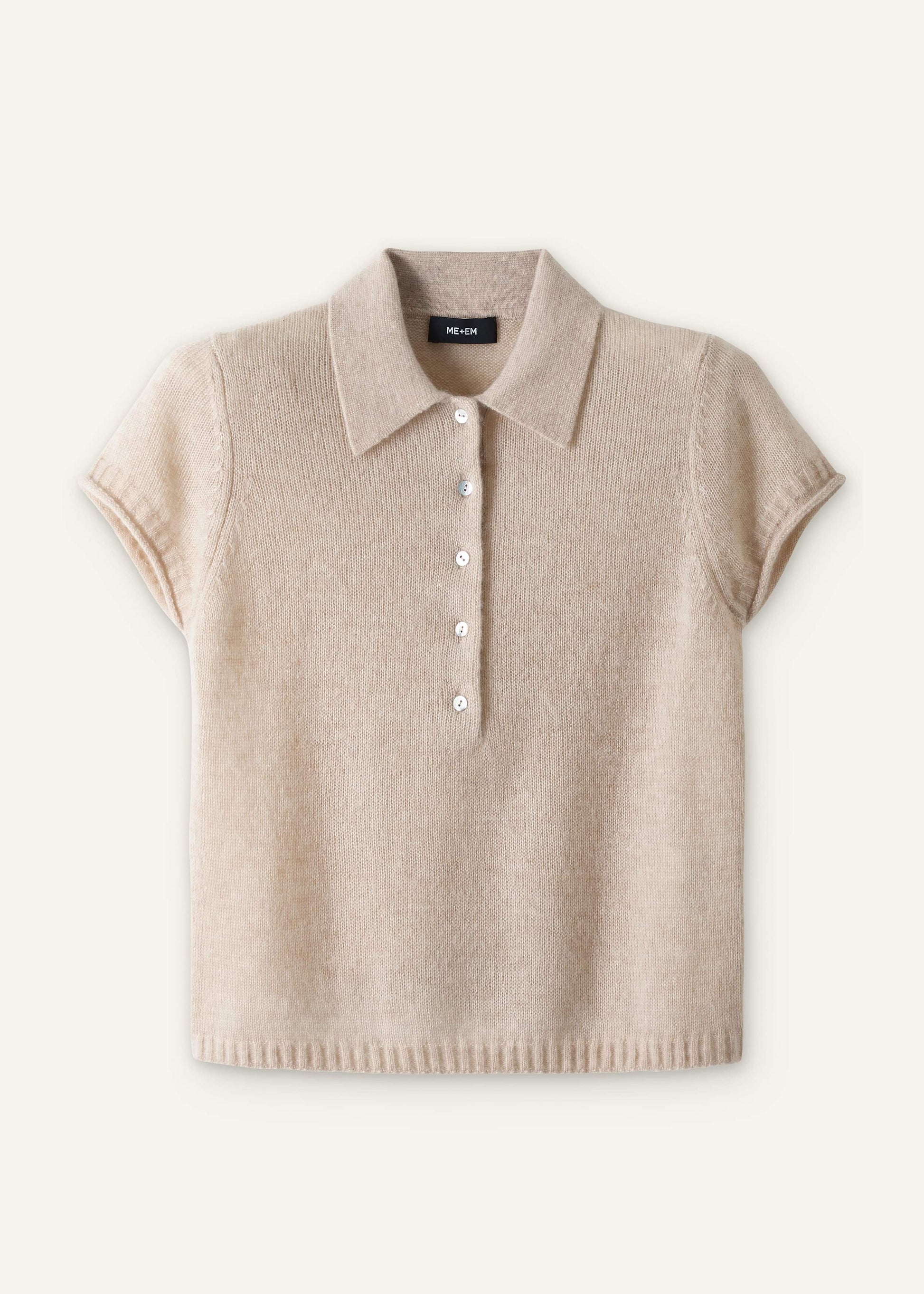 ME and EM Clothing Oatmeal Merino Cashmere Silk Straight Polo Tee