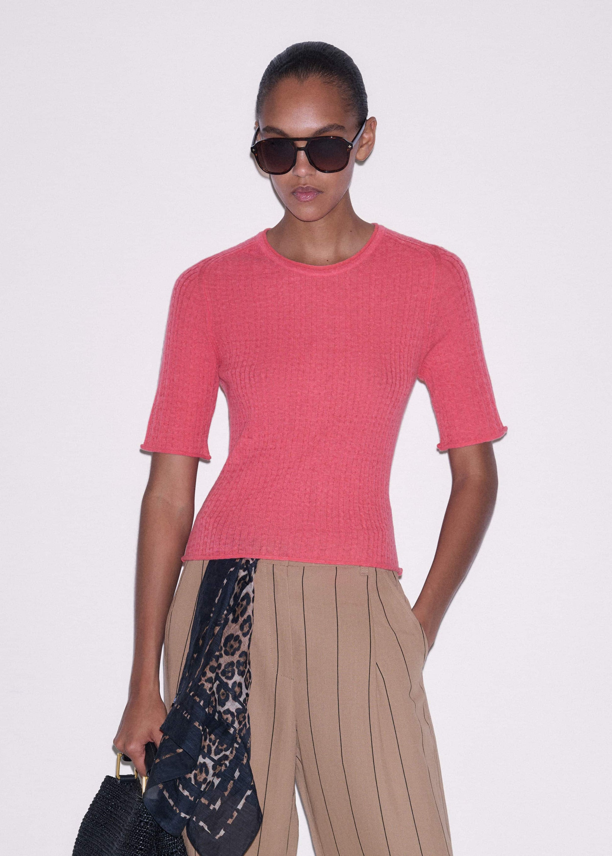ME and EM Clothing Pink Lofty Cable Slim Tee