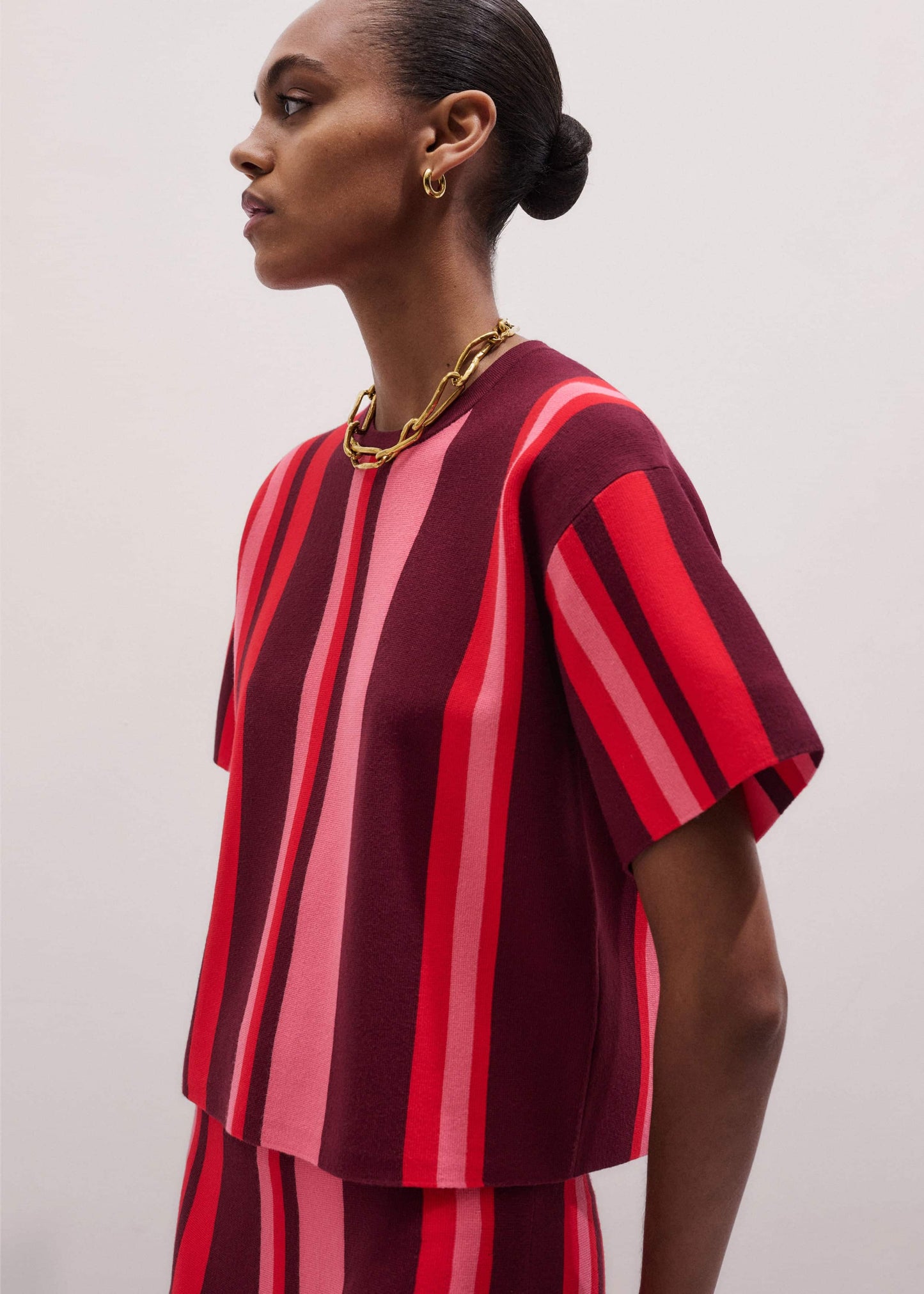 ME and EM Clothing Pink Milano Stripe Relaxed Knit Tee