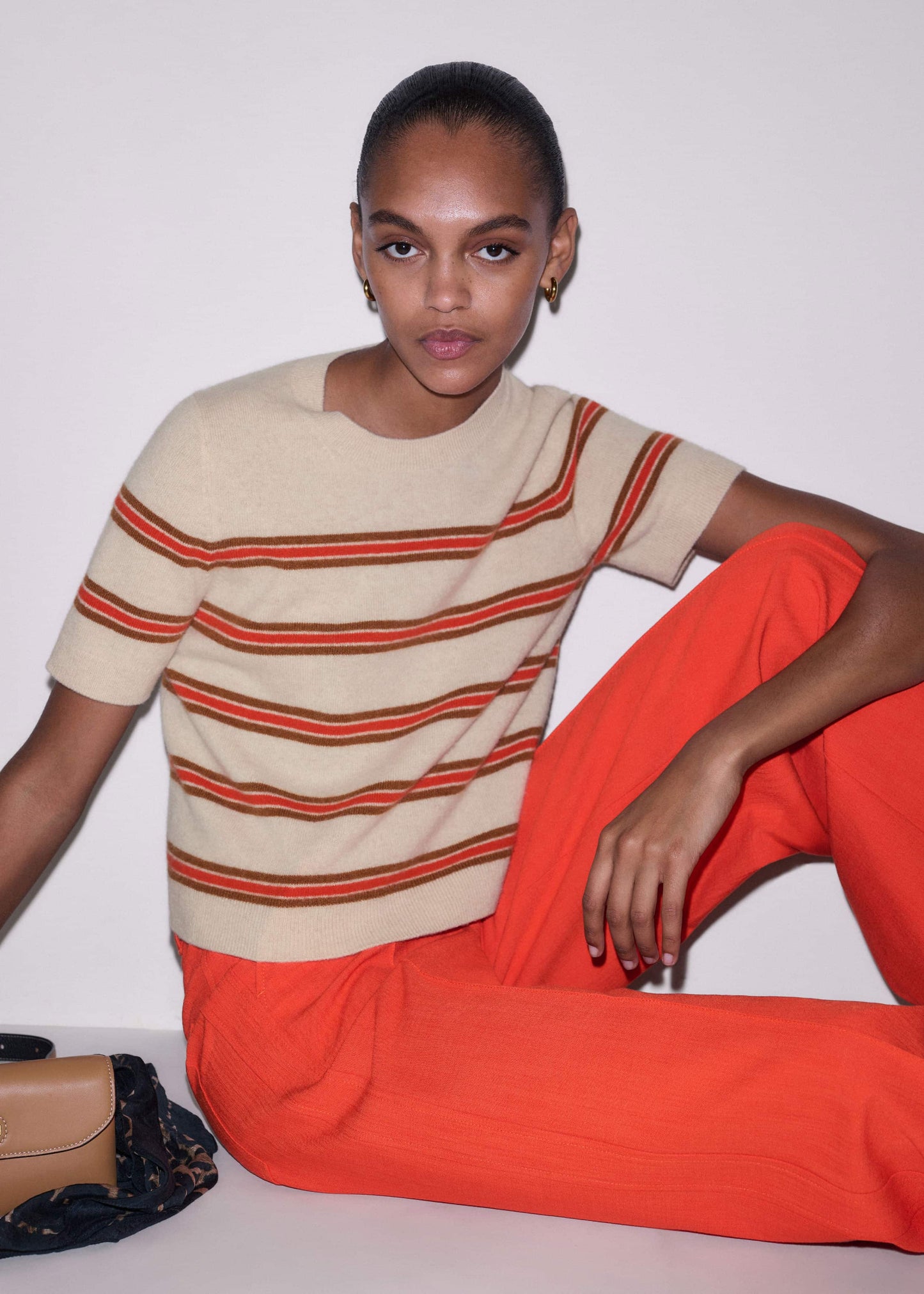 ME and EM Clothing Cream Cashmere Stripe Crop Knit Tee