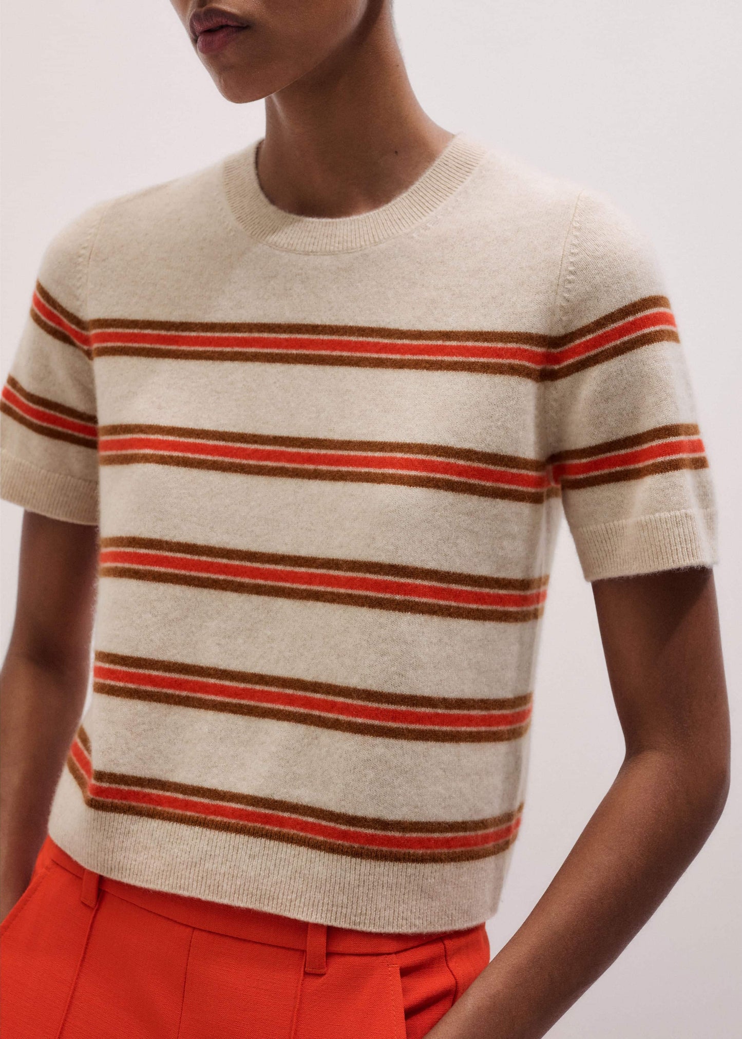 ME and EM Clothing Cream Cashmere Stripe Crop Knit Tee