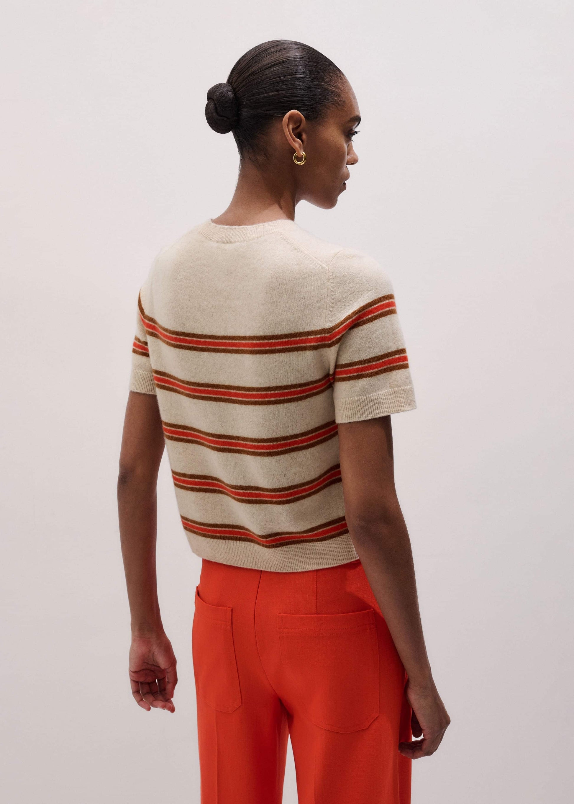 ME and EM Clothing Cream Cashmere Stripe Crop Knit Tee