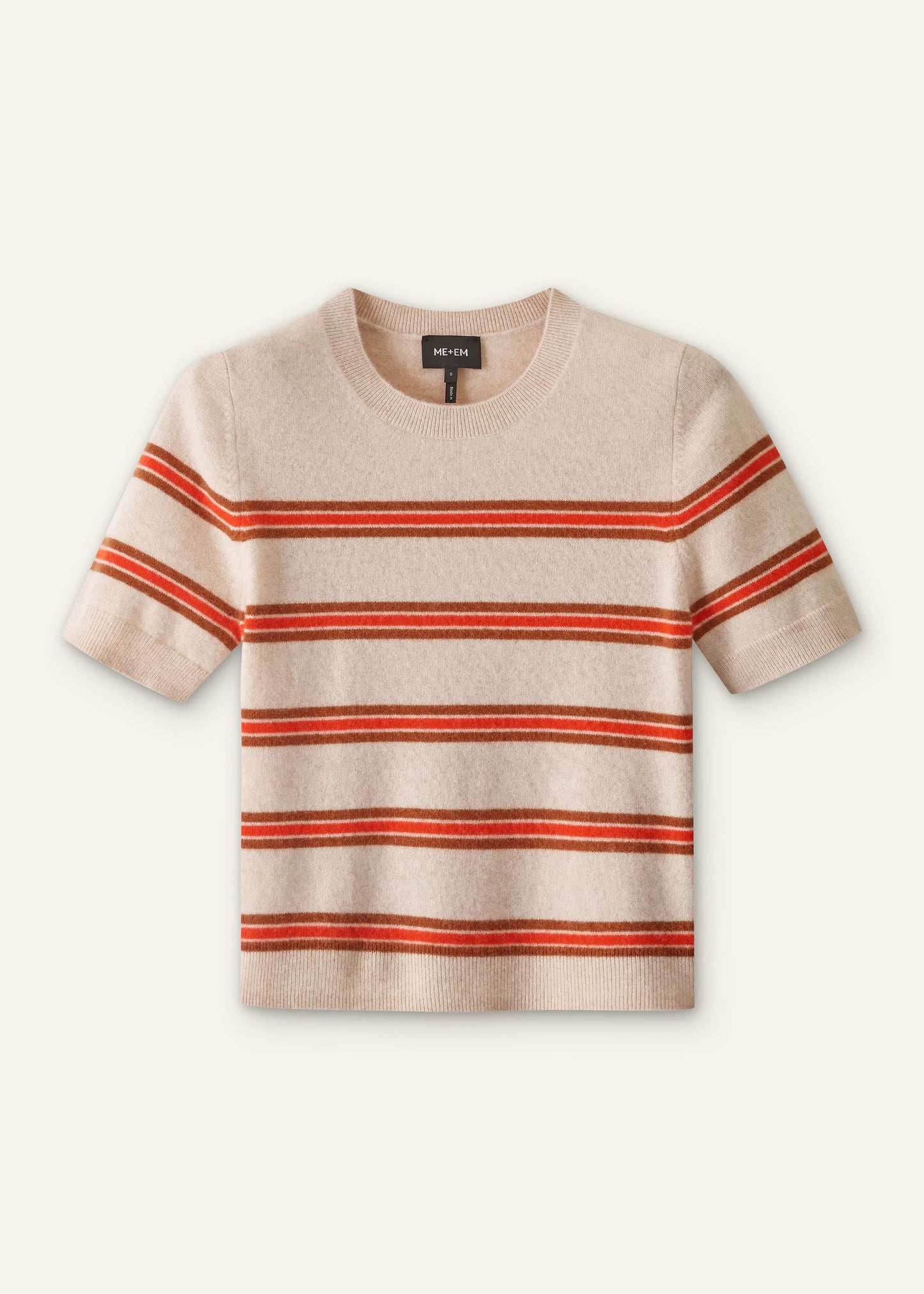 ME and EM Clothing Cream Cashmere Stripe Crop Knit Tee