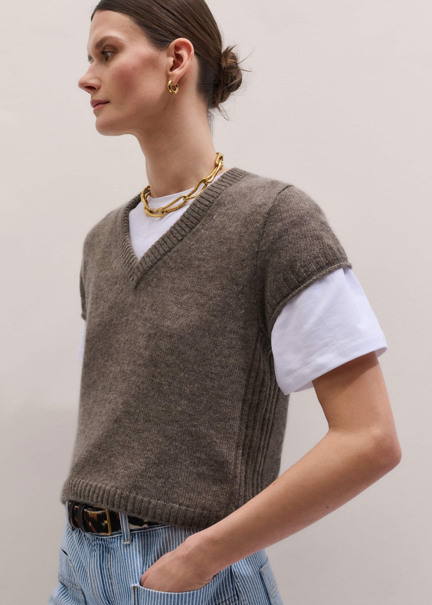 ME and EM Clothing Hazelnut Merino Cashmere Silk V-Neck Baby Tee