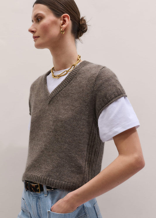 ME and EM Clothing Hazelnut Merino Cashmere Silk V-Neck Baby Tee