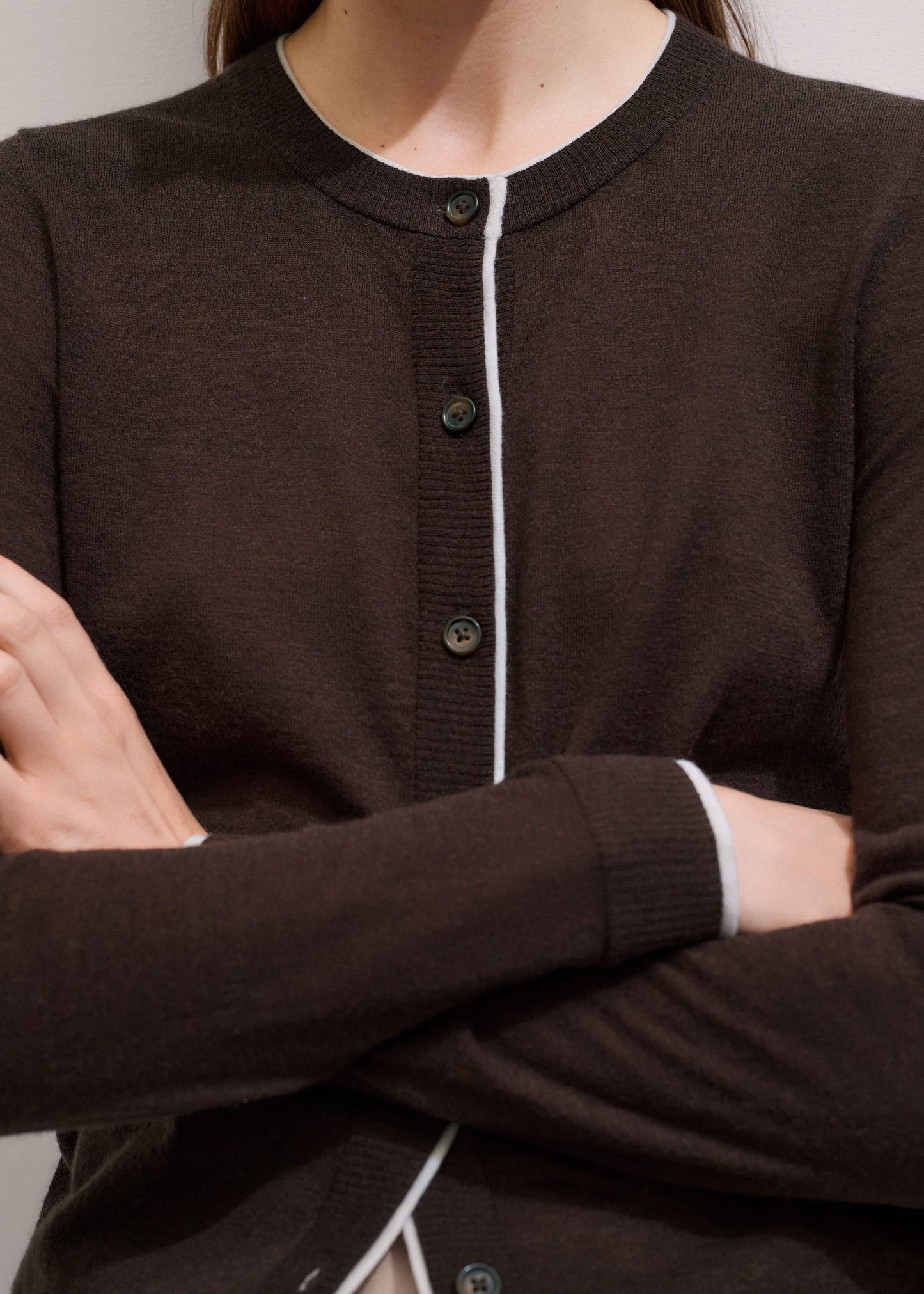 ME and EM Clothing Brown Barely There Contrast Slim Cardigan