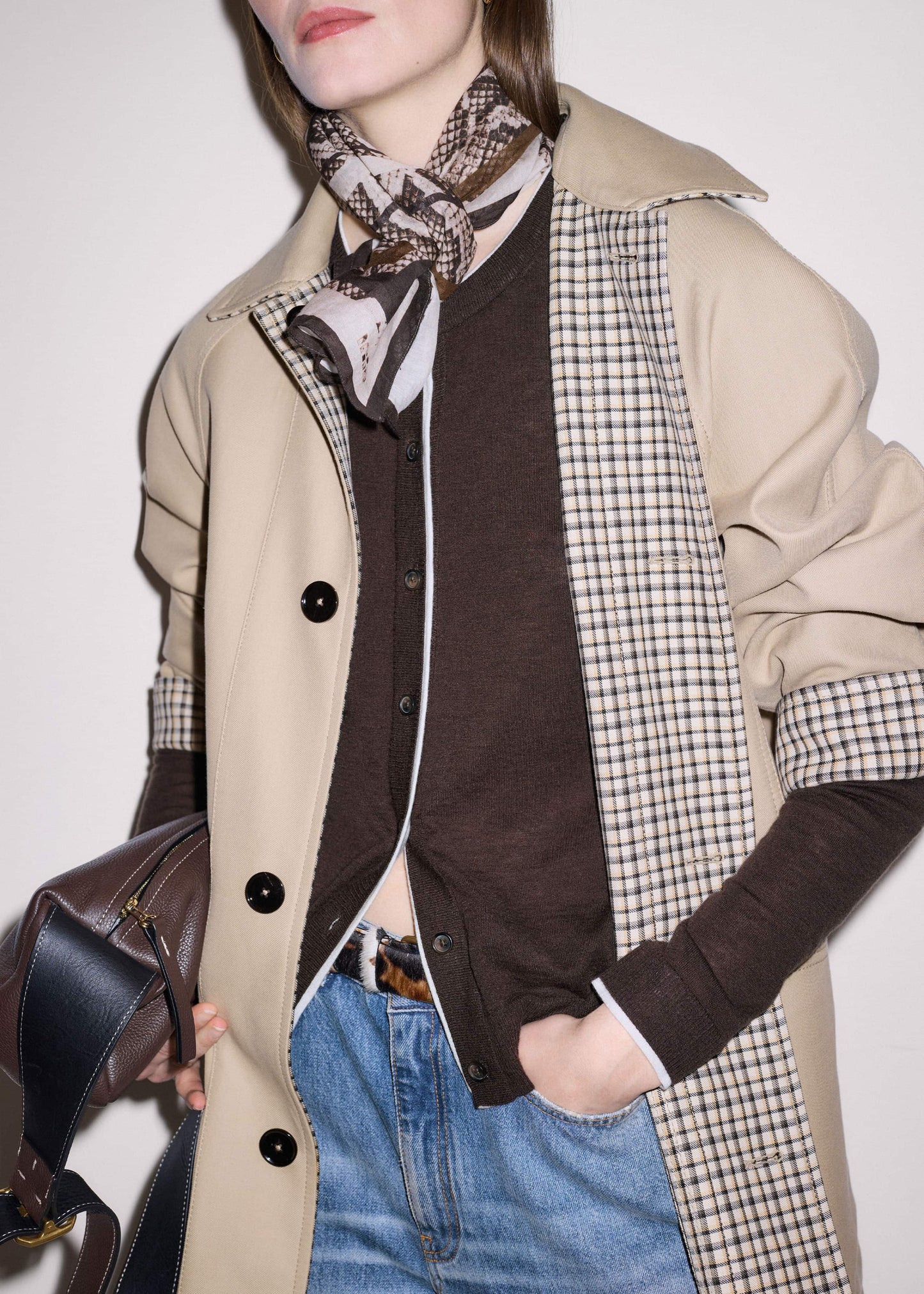ME and EM Clothing Brown Barely There Contrast Slim Cardigan