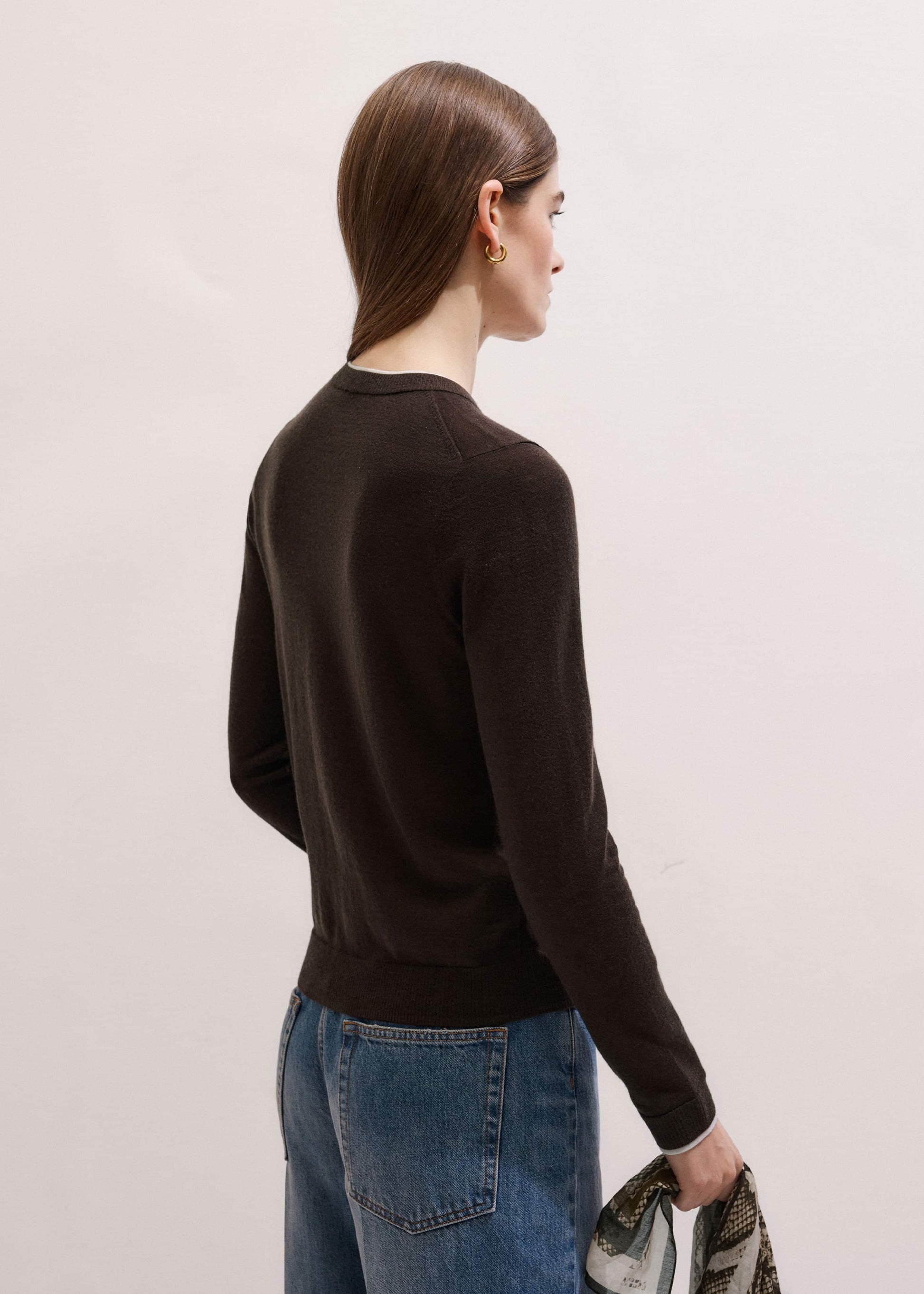 ME and EM Clothing Brown Barely There Contrast Slim Cardigan