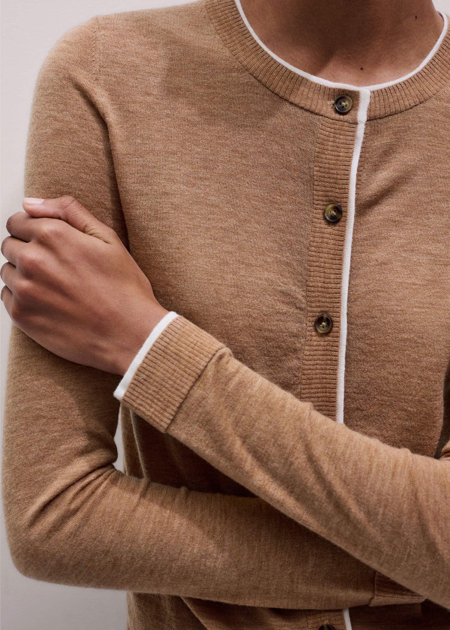 ME and EM Clothing Camel Brown Barely There Contrast Slim Cardigan
