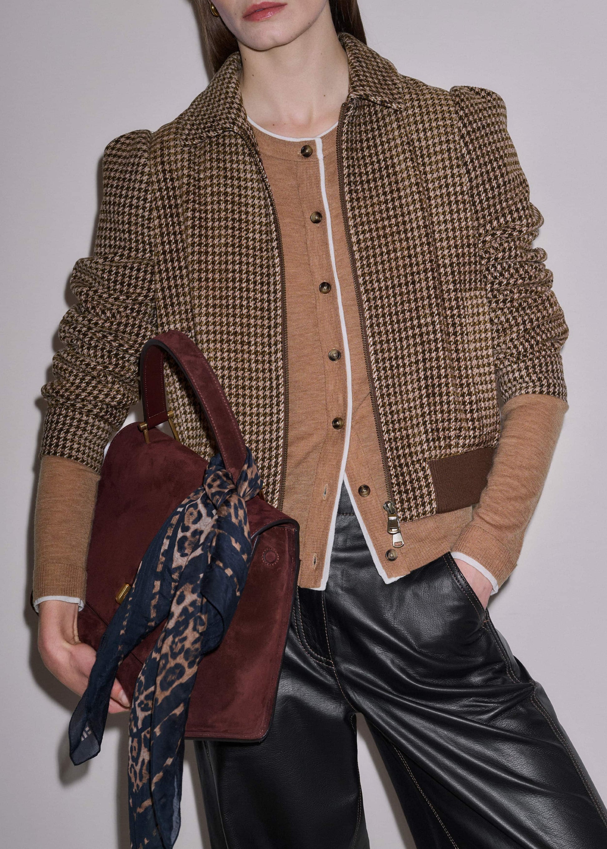ME and EM Clothing Camel Brown Barely There Contrast Slim Cardigan