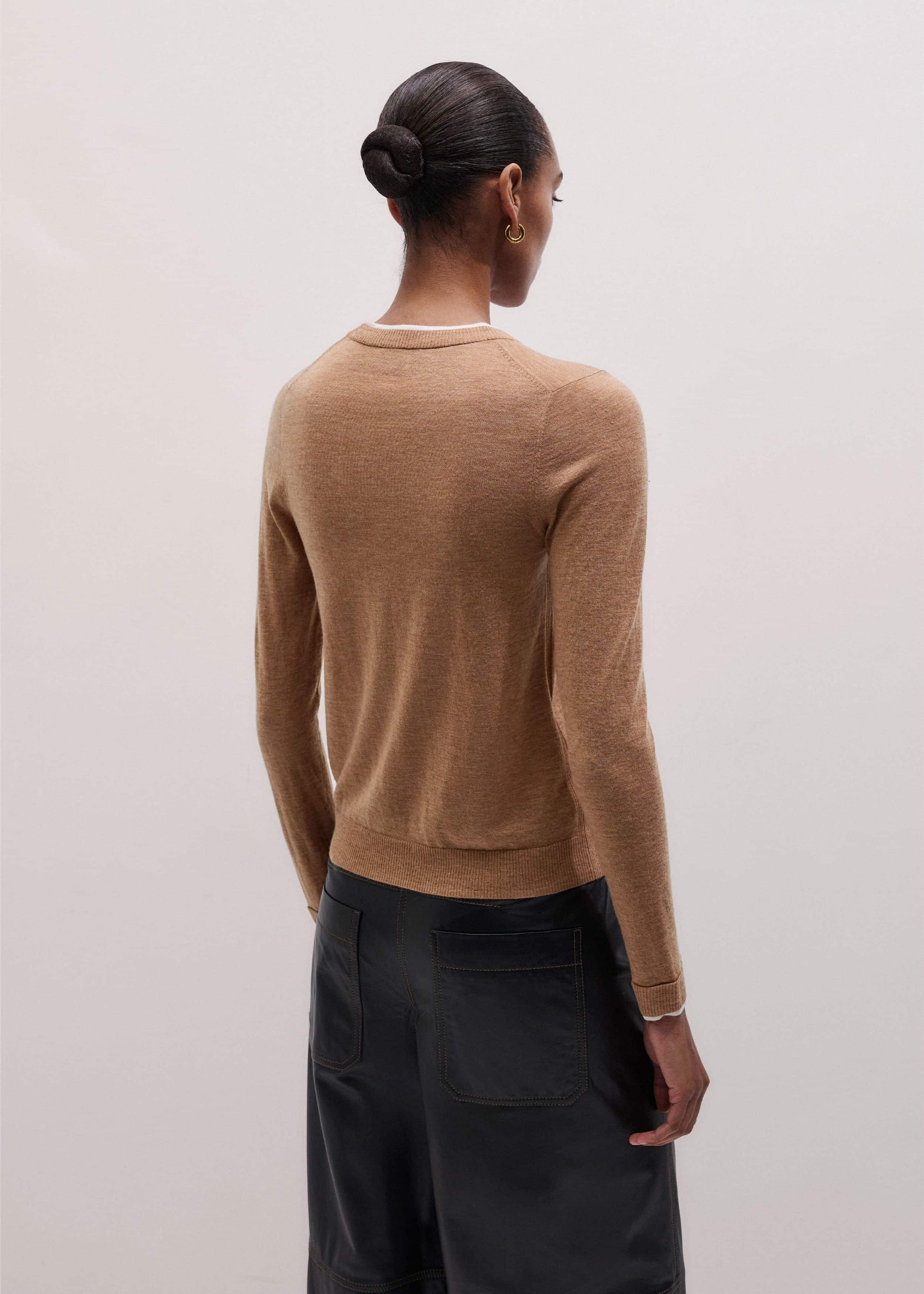 ME and EM Clothing Camel Brown Barely There Contrast Slim Cardigan