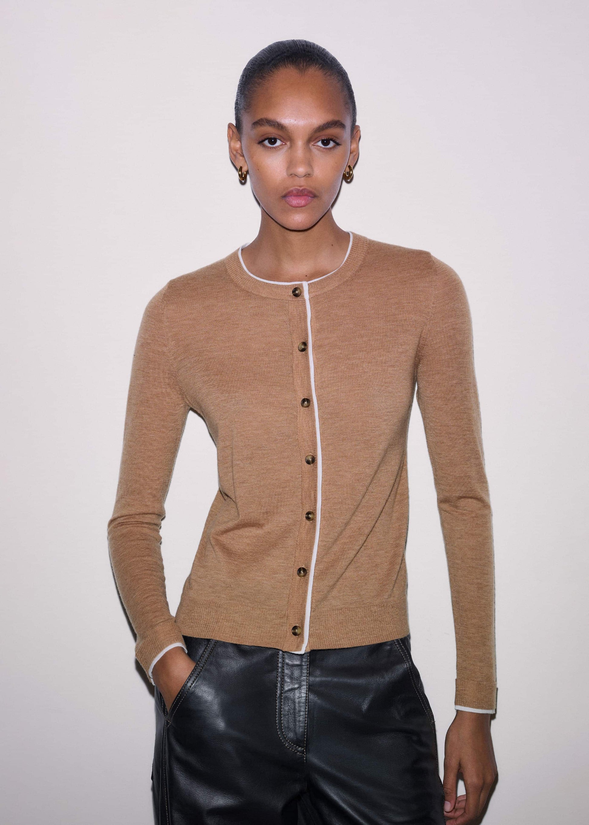 ME and EM Clothing Camel Brown Barely There Contrast Slim Cardigan