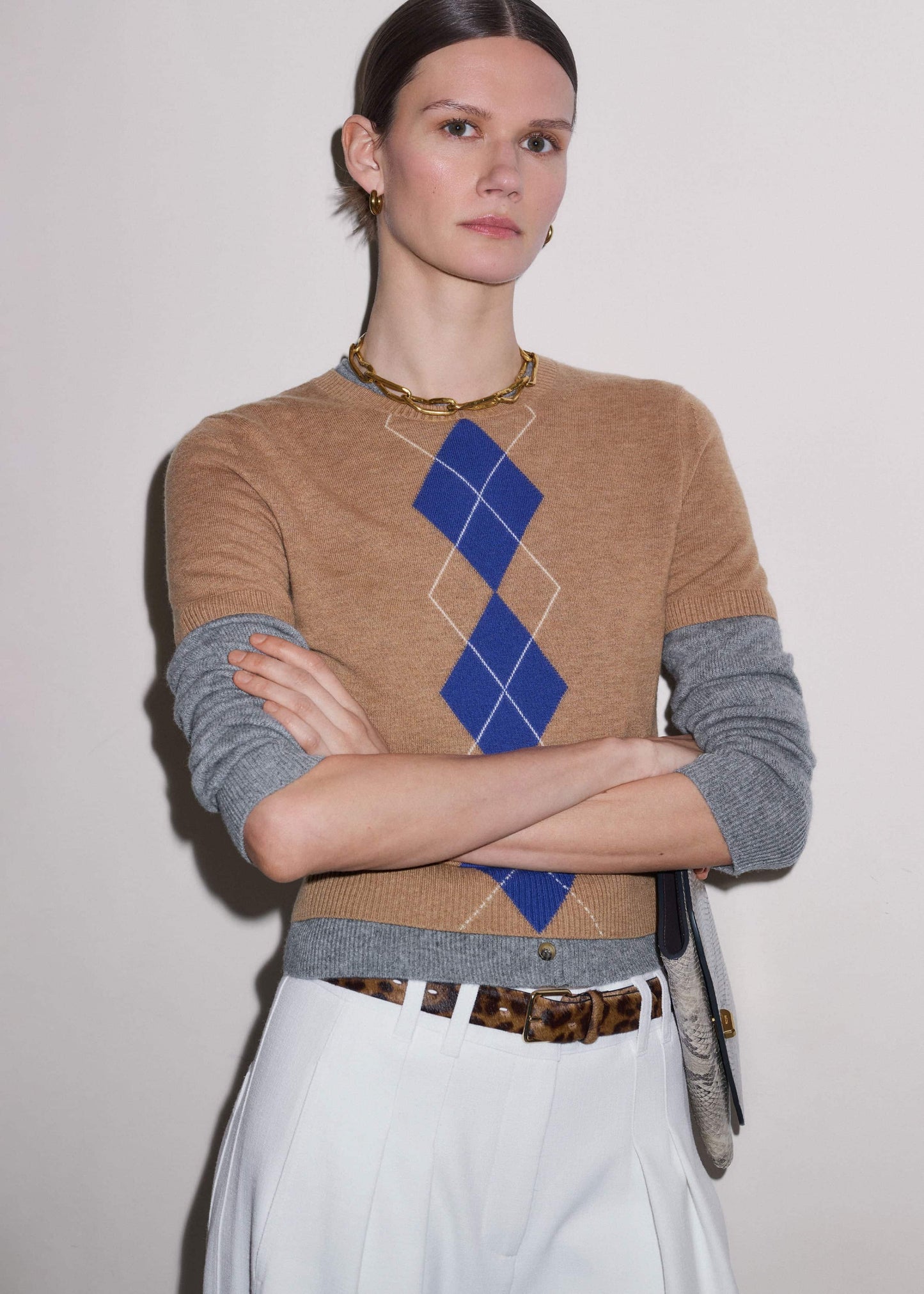 ME and EM Clothing Brown Fine Argyle Slim Tee