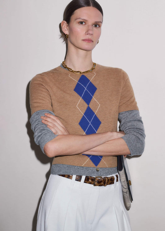 ME and EM Clothing Brown Fine Argyle Slim Tee