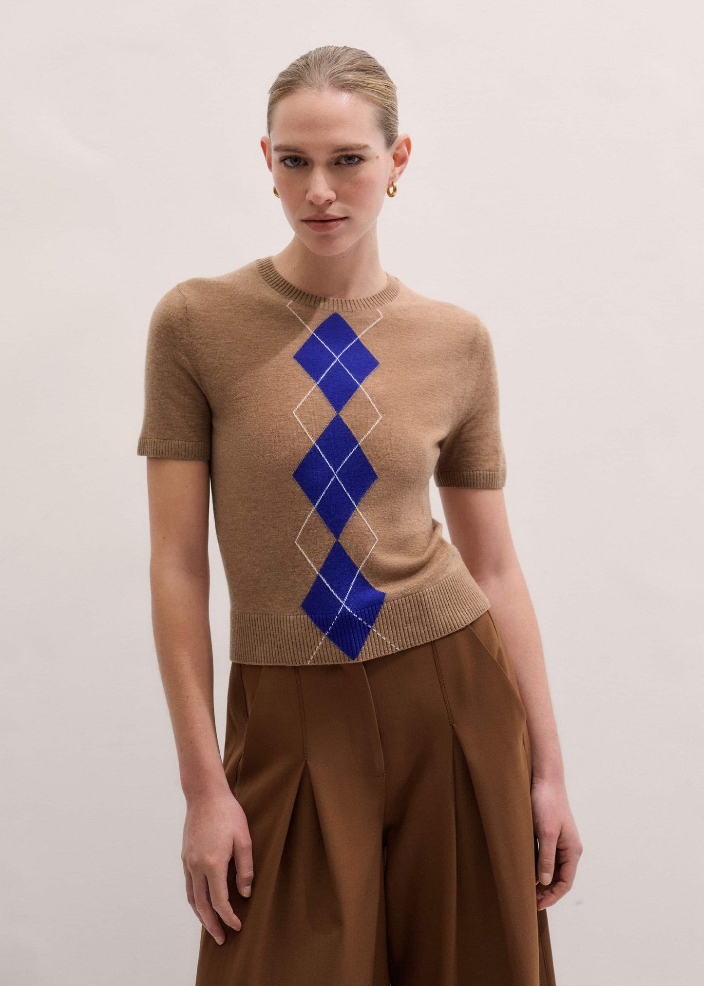 ME and EM Clothing Brown Fine Argyle Slim Tee