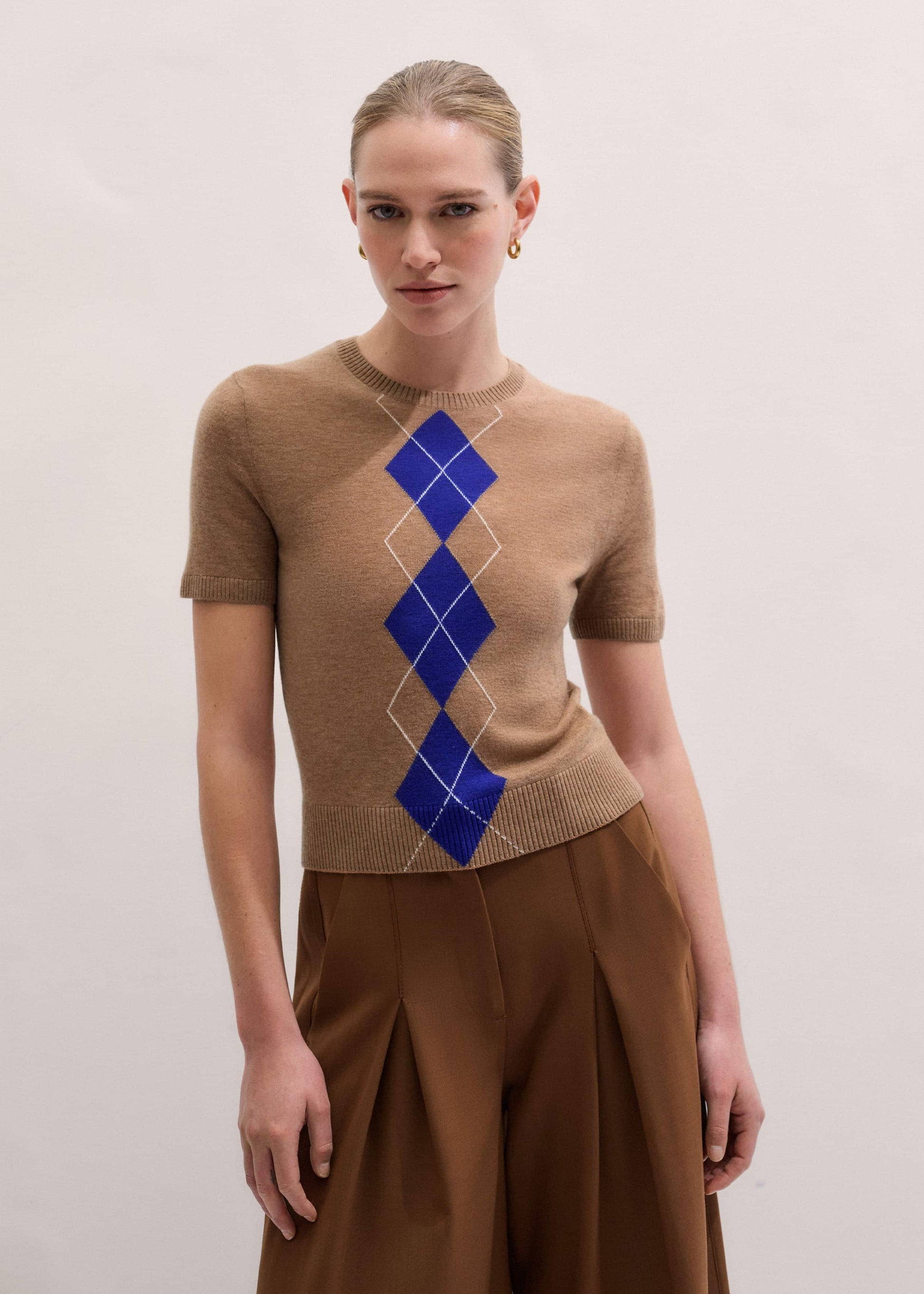 ME and EM Clothing Brown Fine Argyle Slim Tee