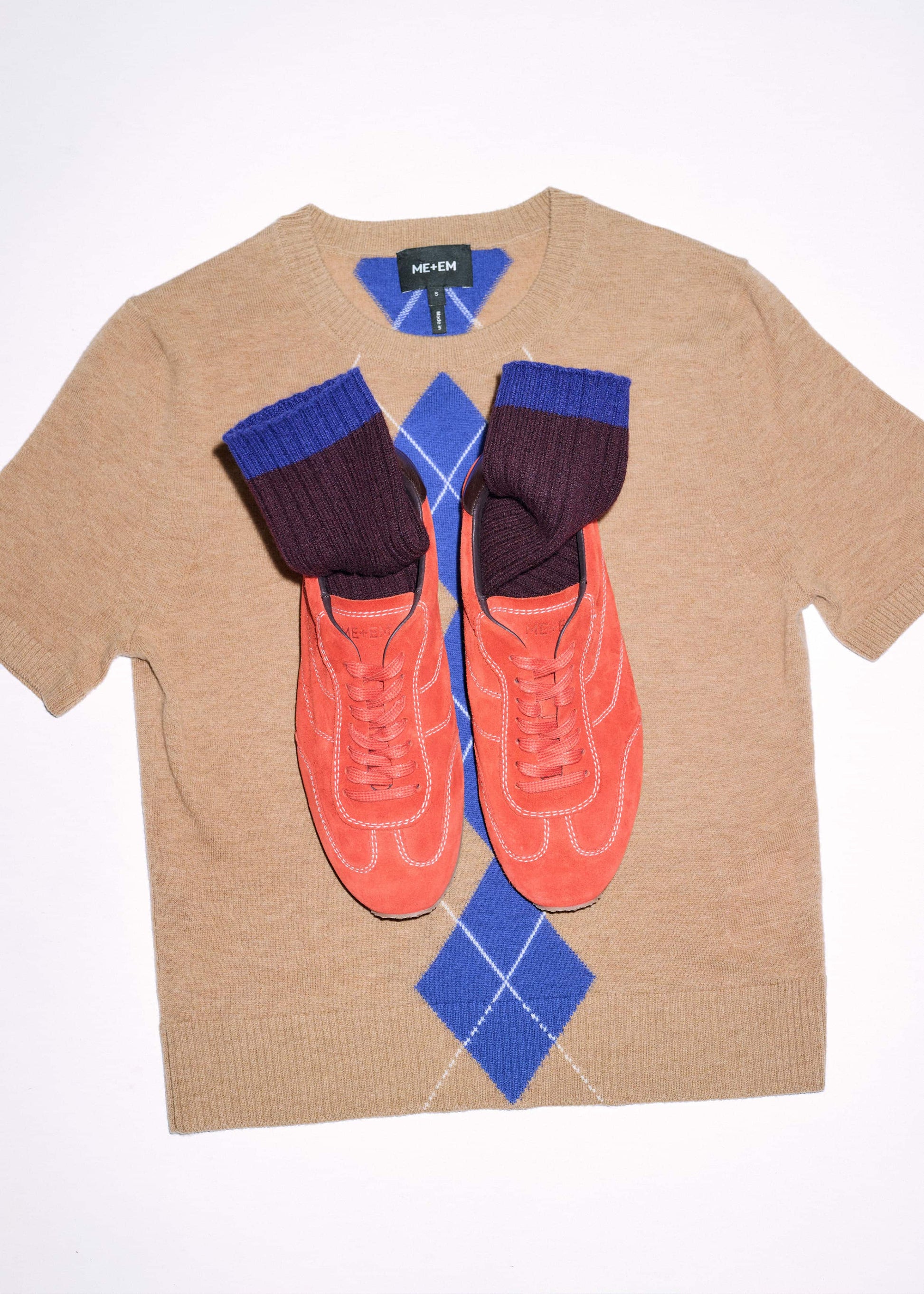 ME and EM Clothing Brown Fine Argyle Slim Tee