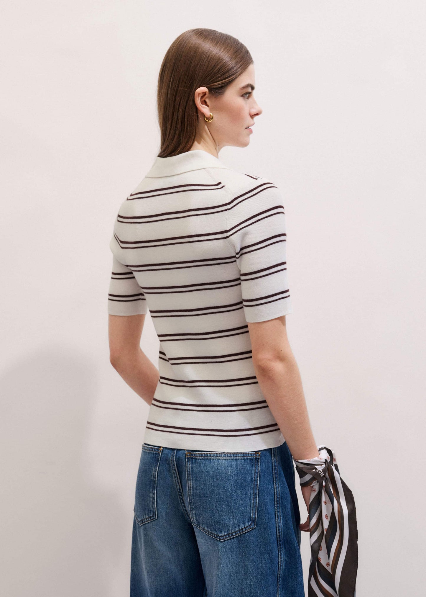 ME and EM Clothing Cream Two-Way Zip Stripe Slim Tee