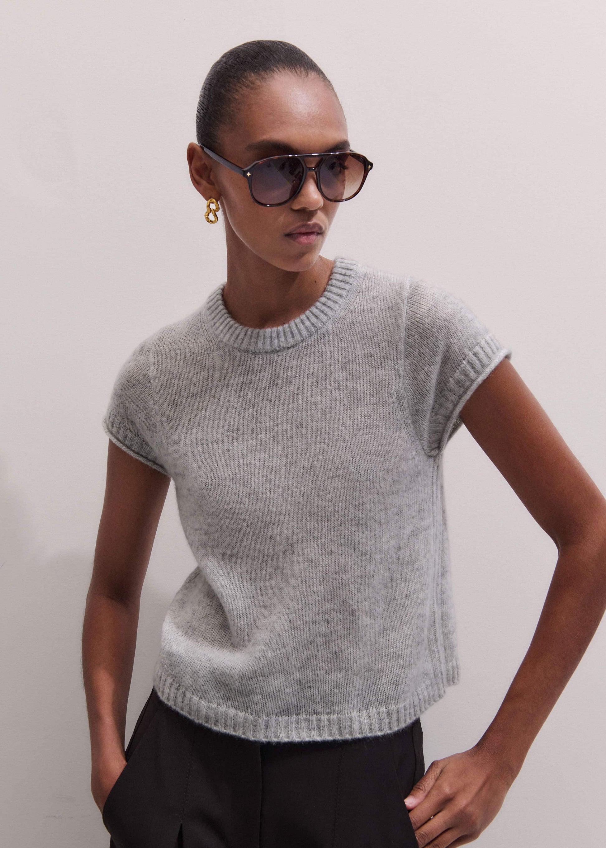 ME and EM Clothing Gray Merino Cashmere Silk Straight Baby Tee